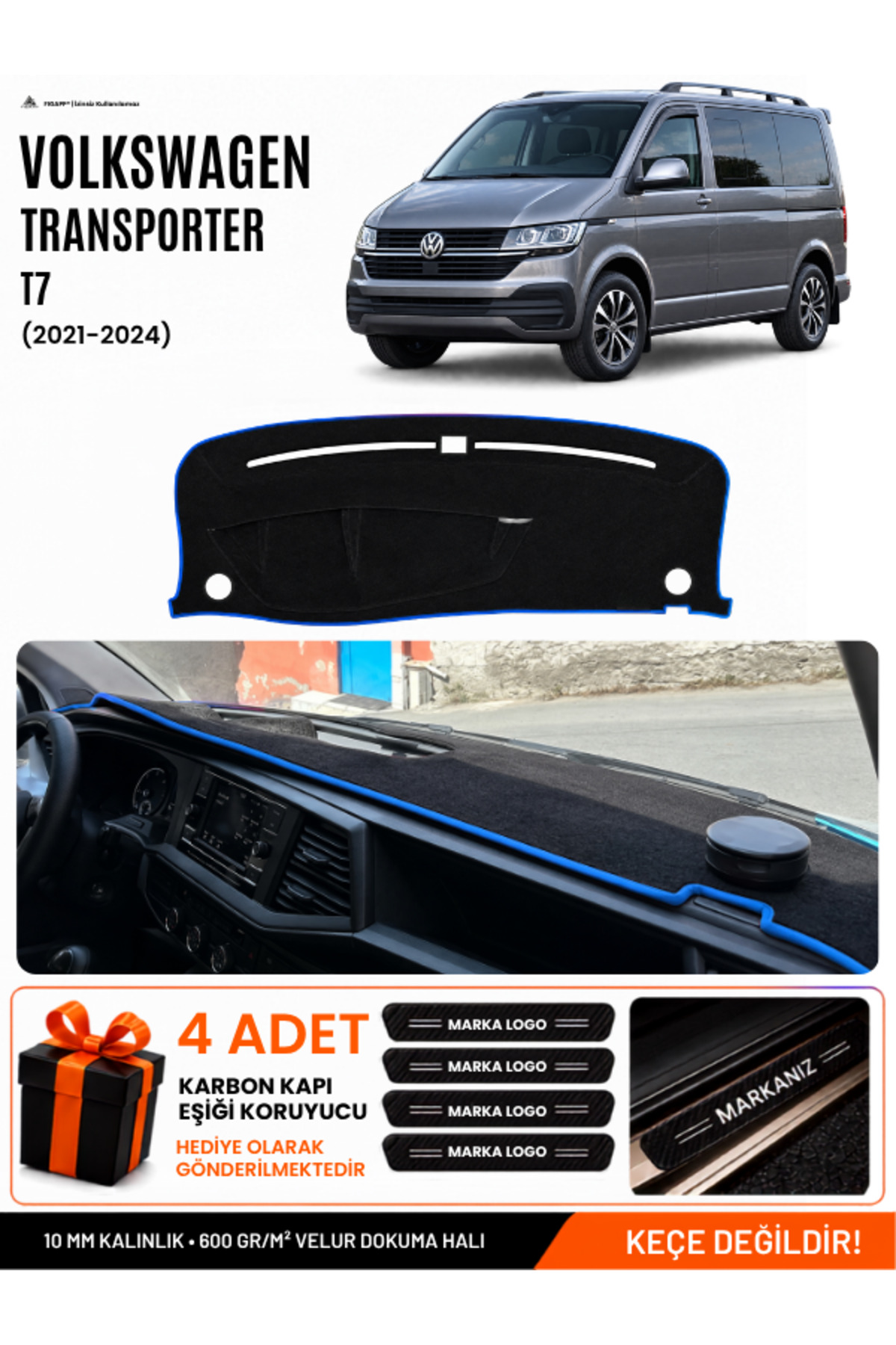 VOLKSWAGEN TRANSPORTER T7 (2021-2024) Uyumlu Torpido Siyah-Mavi