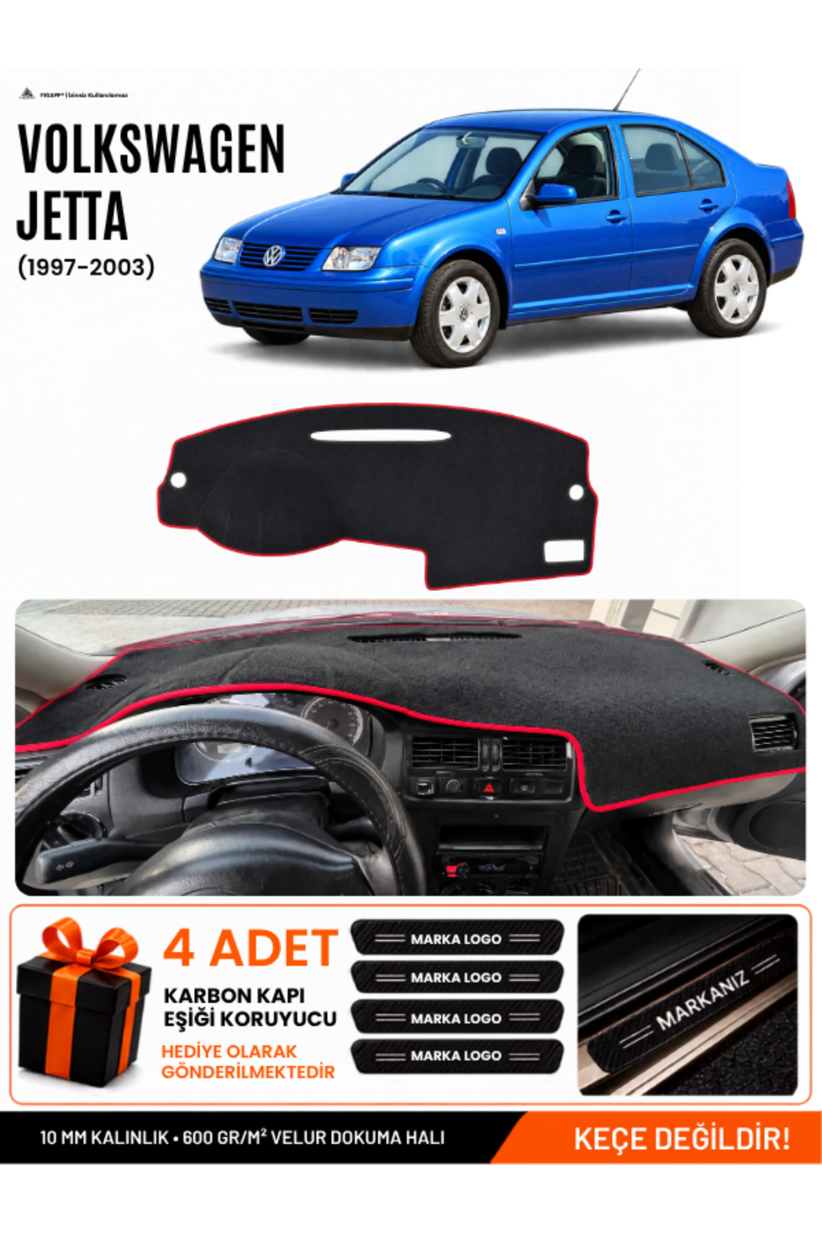 VOLKSWAGEN JETTA (1997-2003) Uyumlu Torpido Siyah-Kırmızı