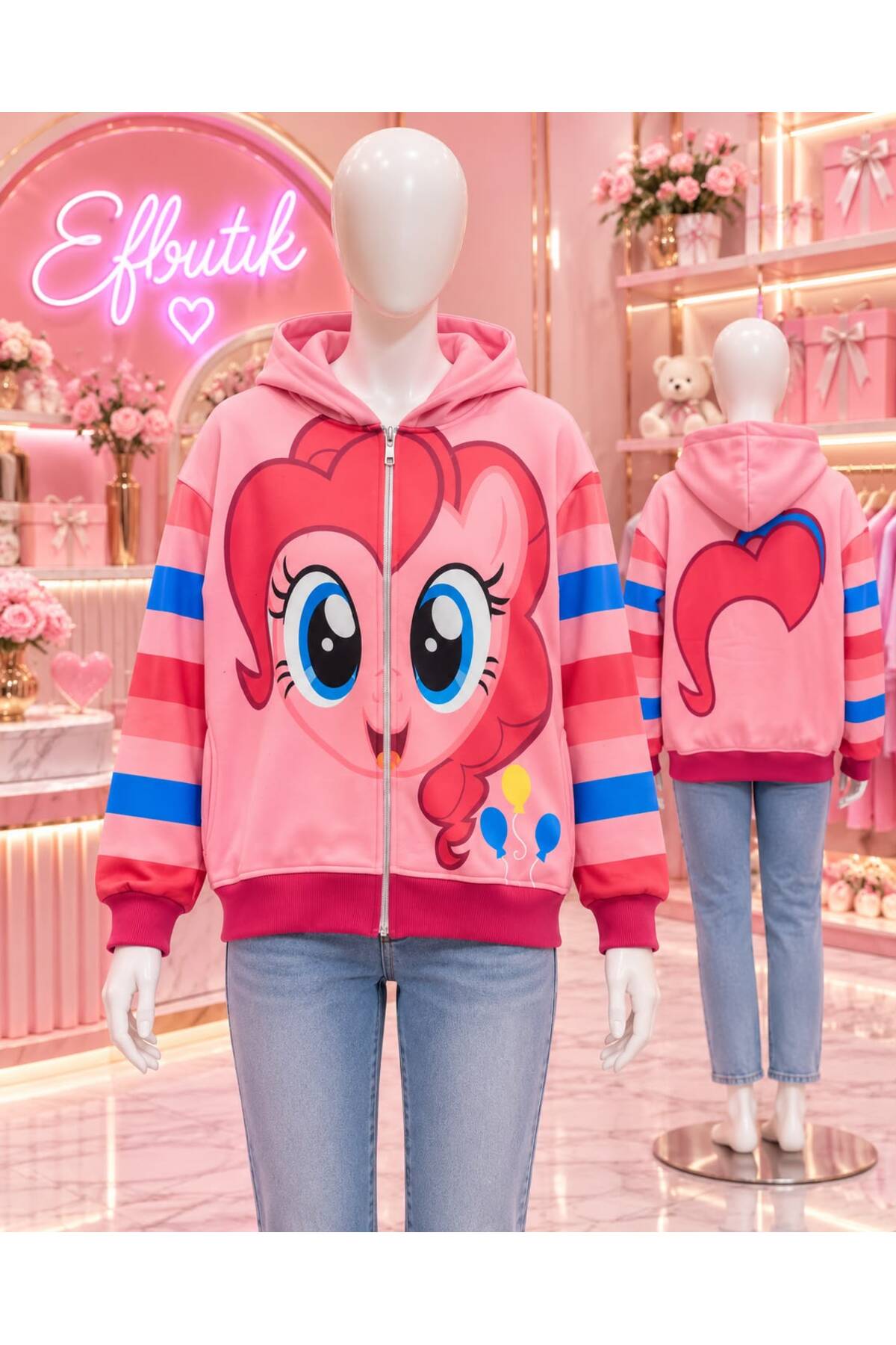 Pembe My Little Pony Pinkie Pie Kapüşonlu Şardonlu Hırka — صورتی EFBUTIK16838