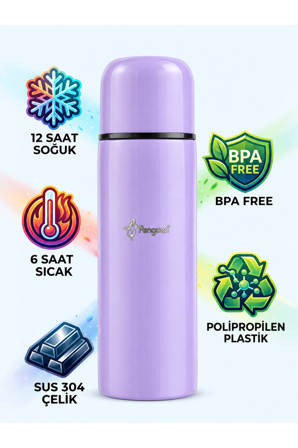 Penguen Mama Termosu 750 ml SUS304 Çelik Termos Sıcak Su Çay Kahve