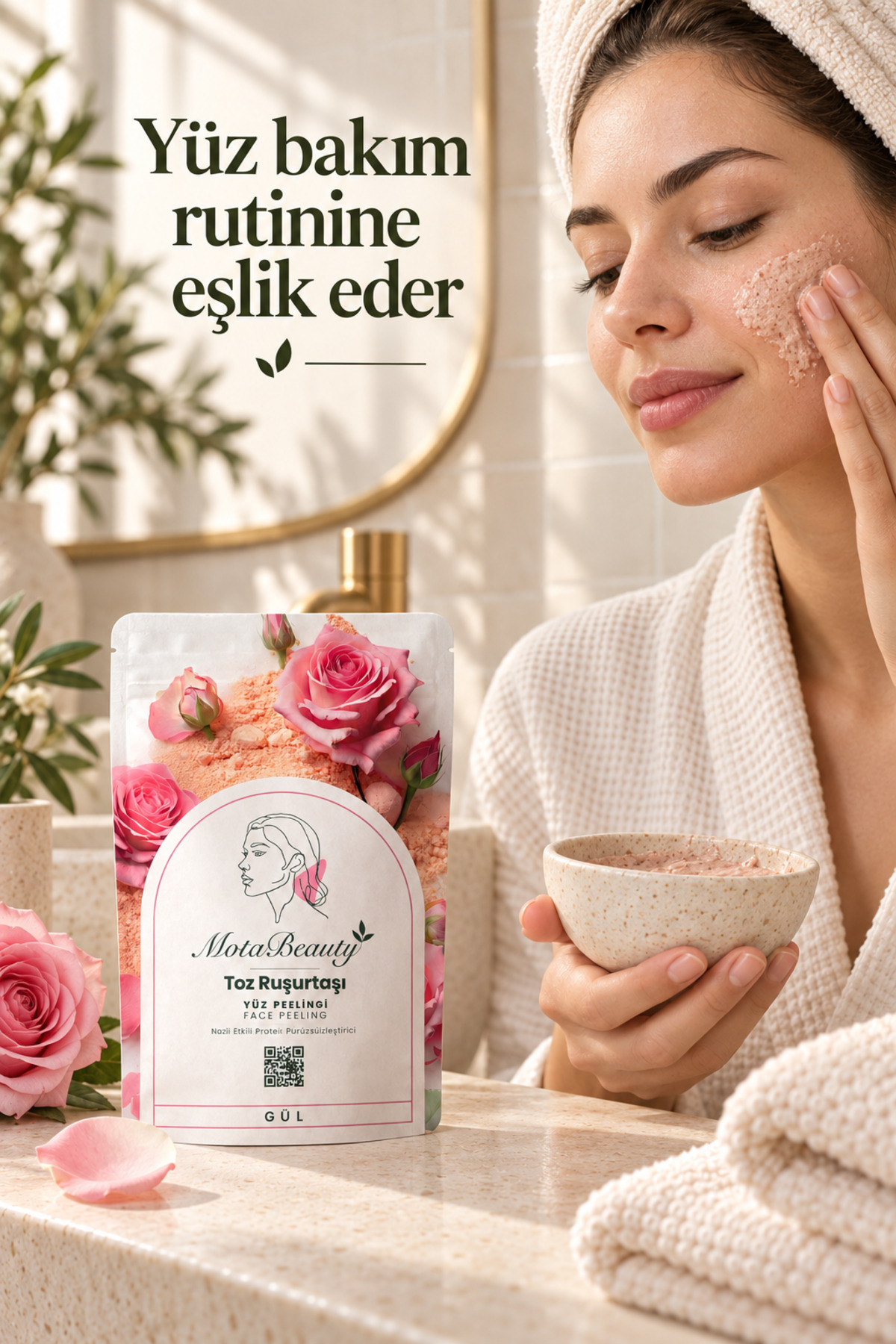 پودر سنگ روسور (سفیداب ایرانی) لایه بردار طبیعی صورت - گل رز - تنظیم رنگ پوست، از بین برنده پوست مرده، ضد جوش سرسیاه — MOTA-RUSUR-POWDER-ROSE — تصویر 4 از 8