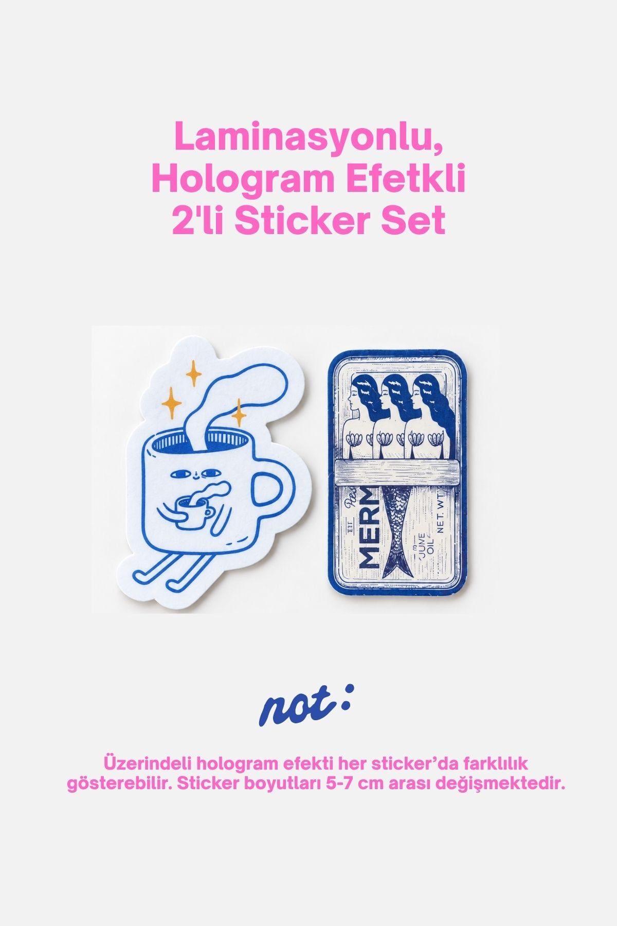 Mavi 2’li Hologram Efektli Laminasyonlu Sticker Seti, Ajanda Etiketi, Çok Amaçlı Sticker, Su Geçirmez