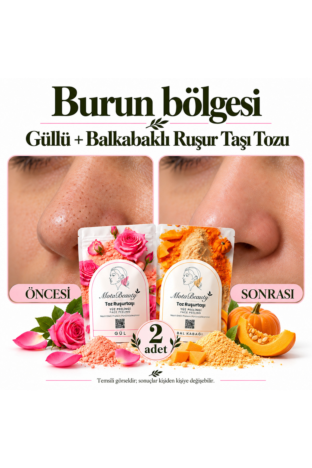 پودر سنگ روسور (سفیداب ایرانی) لایه بردار طبیعی صورت - بسته ۲ عددی (گل رز، کدو تنبل) - روشن کننده پوست، از بین برنده پوست مرده، ضد جوش سرسیاه — MOTA-RUSUR-POWDER-ROSEBALL — تصویر 7 از 8
