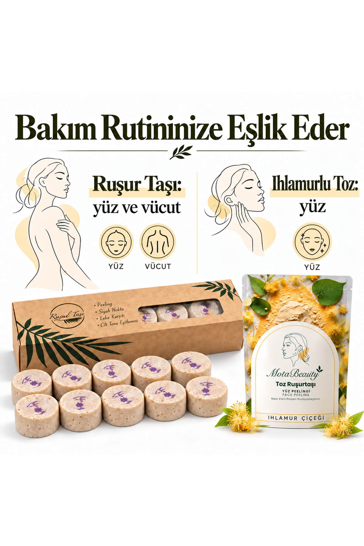 Ruşur Taşı (İran Sefidab) - Doğal Yüz Peelingi - Taş ve Toz Formunda 2'li paket (10 adet taş, Ihlamurlu toz) - Cilt Tonu Eşitleme, Ölü Deri Arındırma, Siyah Nokta Karşıtı — MOTA-RUSUR-TASTOZ-IHL — تصویر 7 از 8