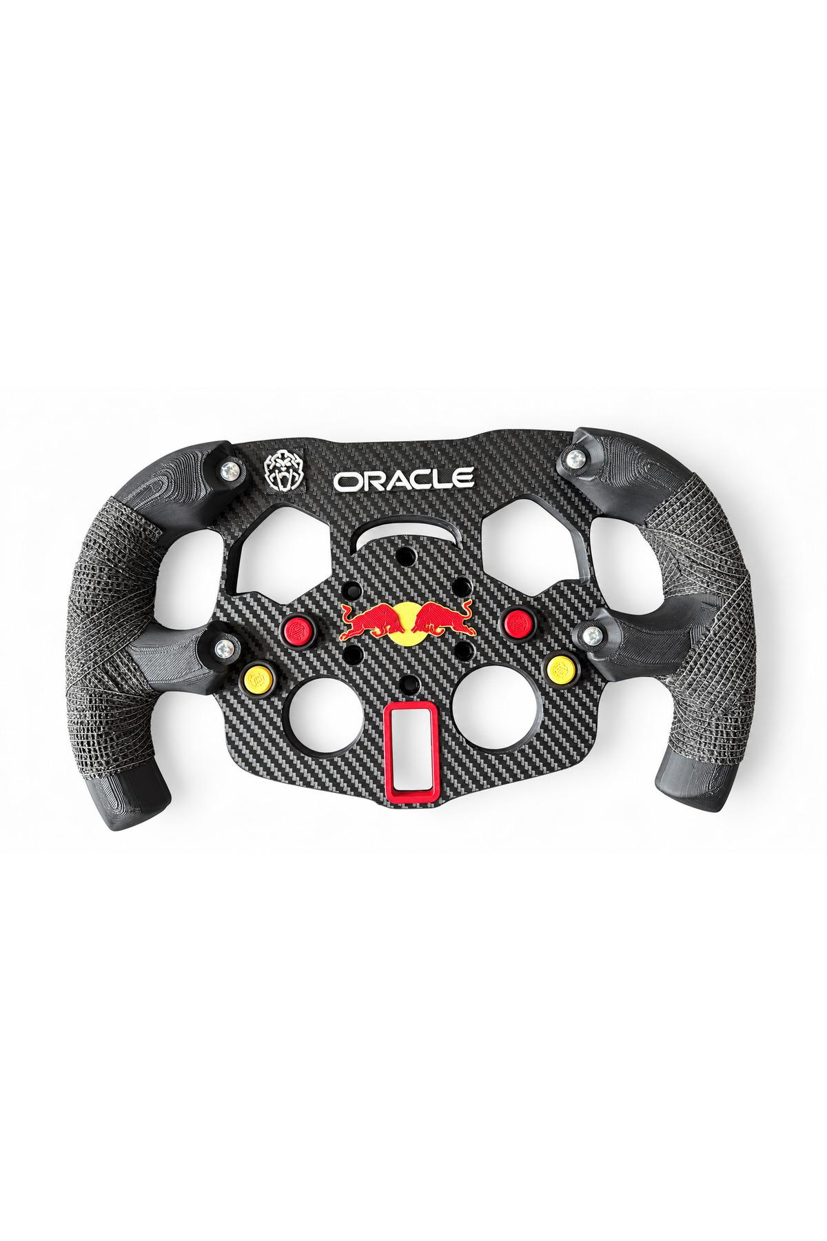Logitech G29, G920 ve G923 uyumlu Redbull F1 direksiyon kiti, takım logosu ve düğme ayrıntıları ve ön yüz görünümü.