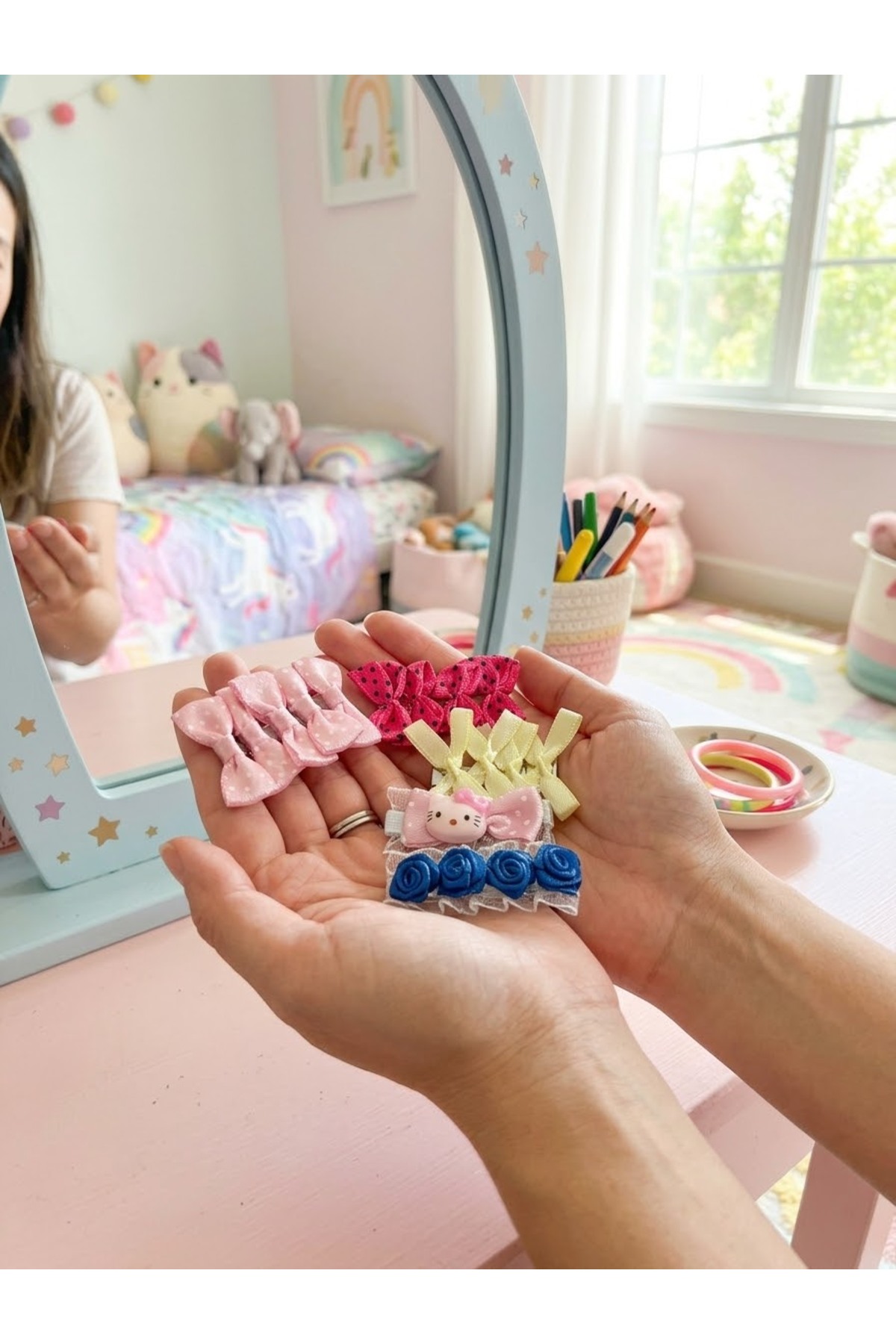 Pastel Bot Retro Women Kız Çocuk Kurdele Figürlü Pembe Tonlar Pastel Renkler Çok ...
