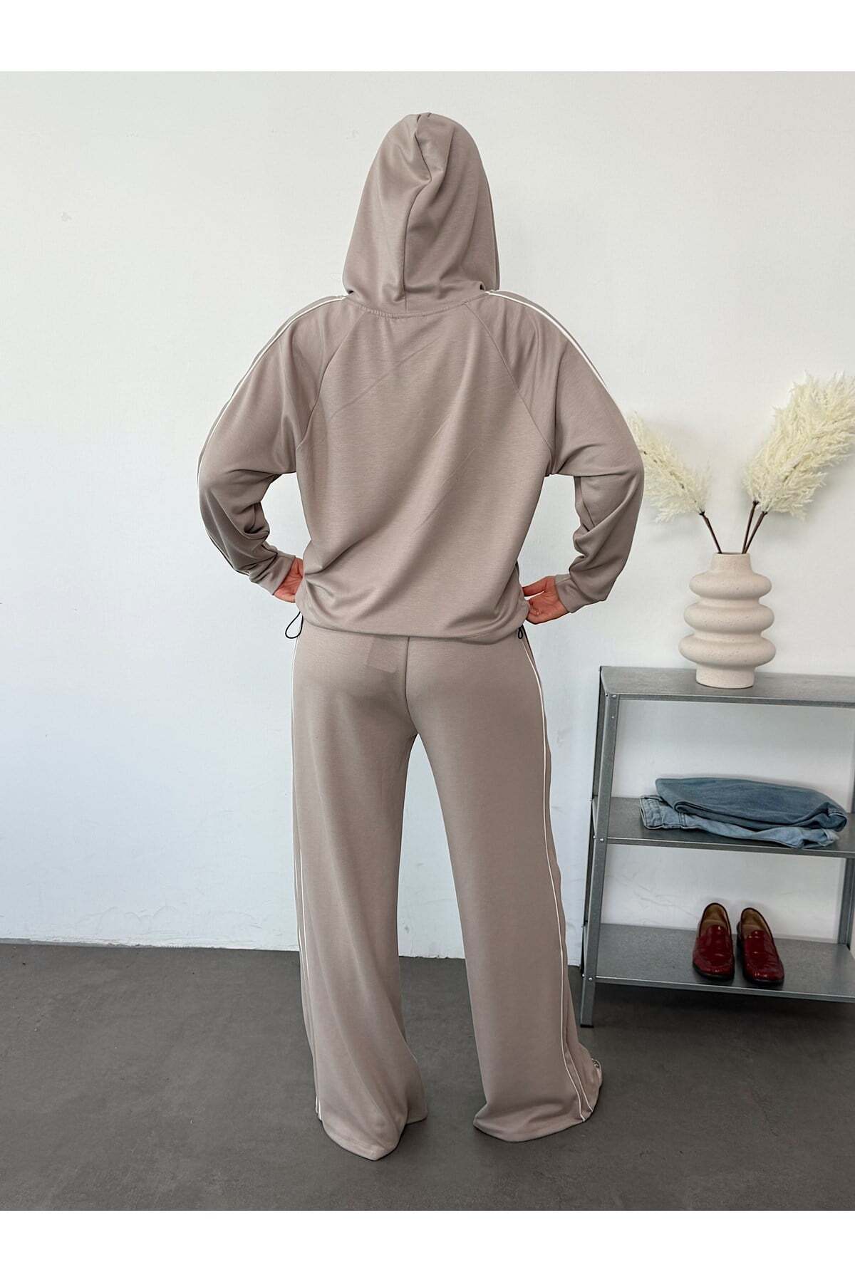 Modal Kumaş Fermuarlı Sweatshirt & Bol Paça Eşofman Takımı 5