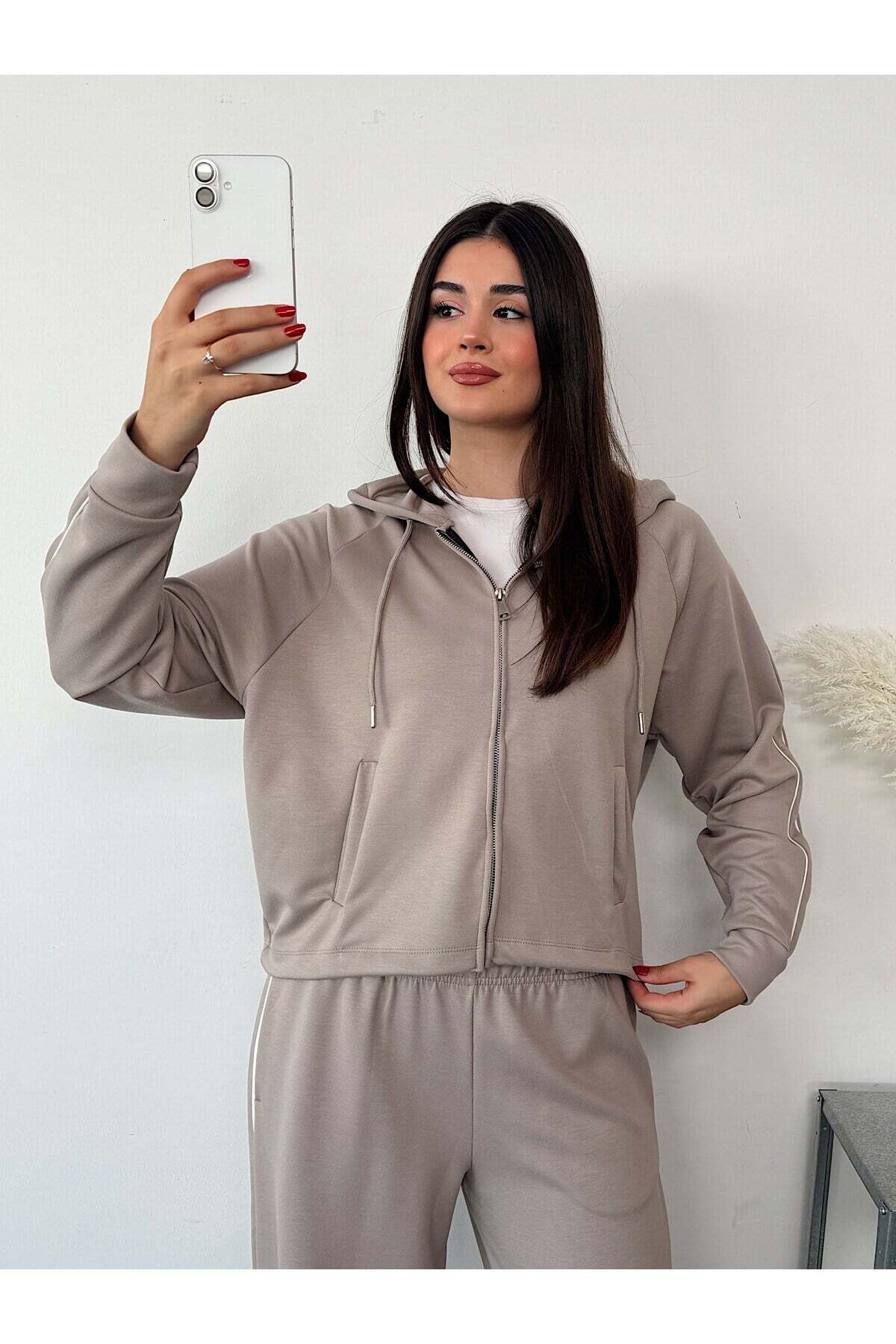 Modal Kumaş Fermuarlı Sweatshirt & Bol Paça Eşofman Takımı 6