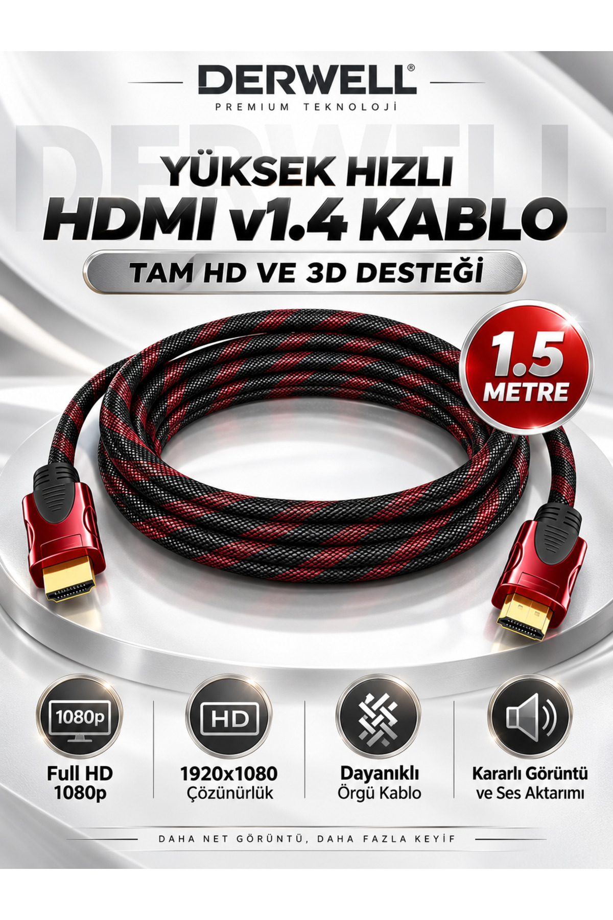1.5 Metre 1.5mt Full HD Örgülü Hdmı Kablo 1080p Hdmı Uyumlu Hdmı Dijital Kablo Tv Bilgisayar Yüksek Hızlı Hd Kablo
