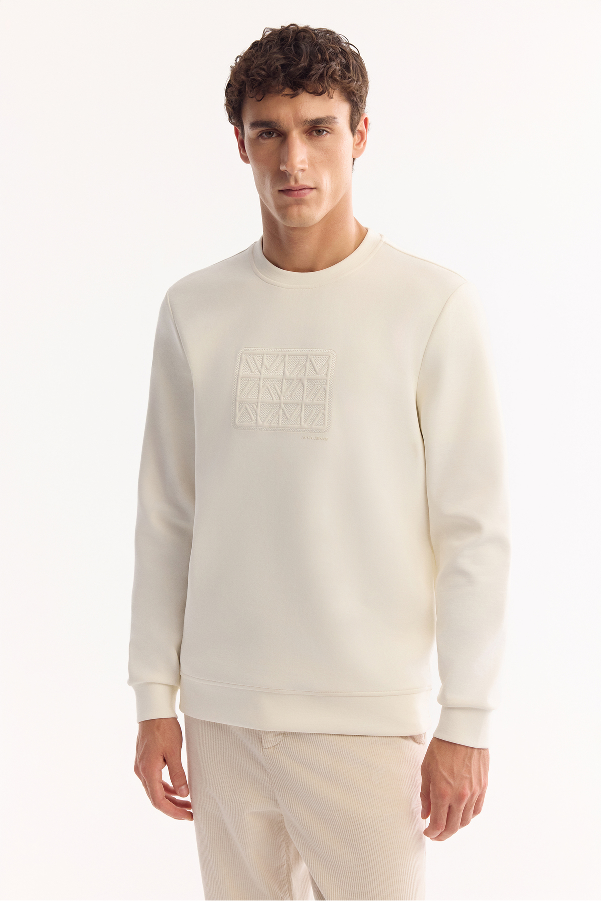 Erkek Ekru Bisiklet Yaka Pamuklu Bi-Stretch Baskılı Regular Fit Sweatshirt A52Y1289 — اکرو — تصویر 5 از 7