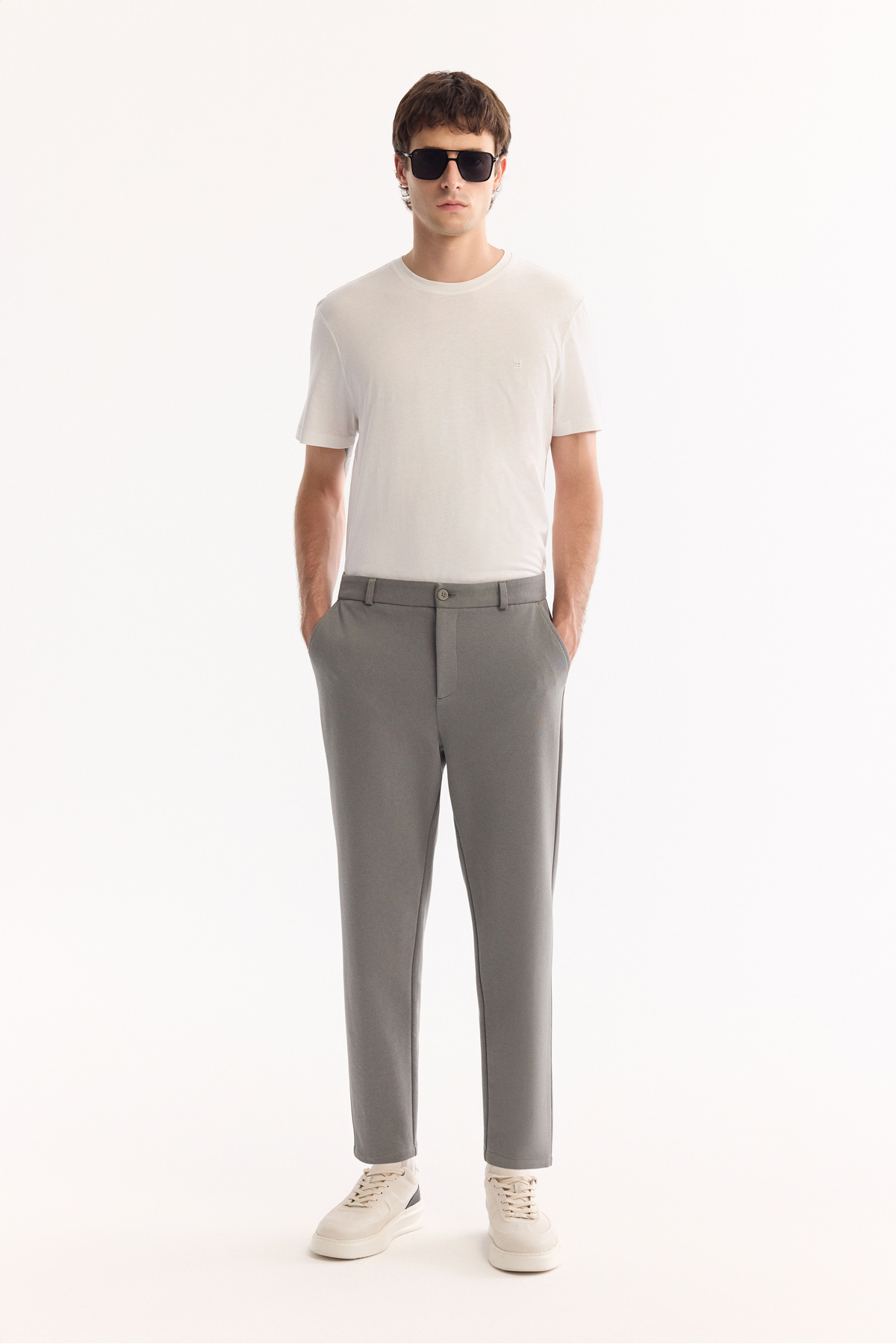 Erkek Gri-Yeşil Klasik Bel Pamuklu Carrot Fit Pantolon A52Y3061 — خاکستری — تصویر 7 از 7