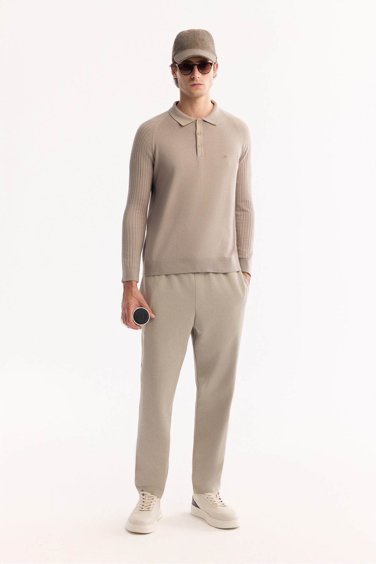 Erkek Vizon Polo Yaka Düğmeli Soft Touch Dokulu Triko Regular Fit Kazak A52Y5030 — بژ — تصویر 8 از 8