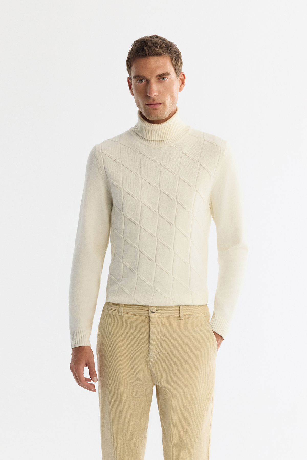 Erkek Bej Klasik Bel Kalın Fitilli Kadife Chino Relaxed Fit Pantolon A42Y3017 — بژ — تصویر 6 از 7