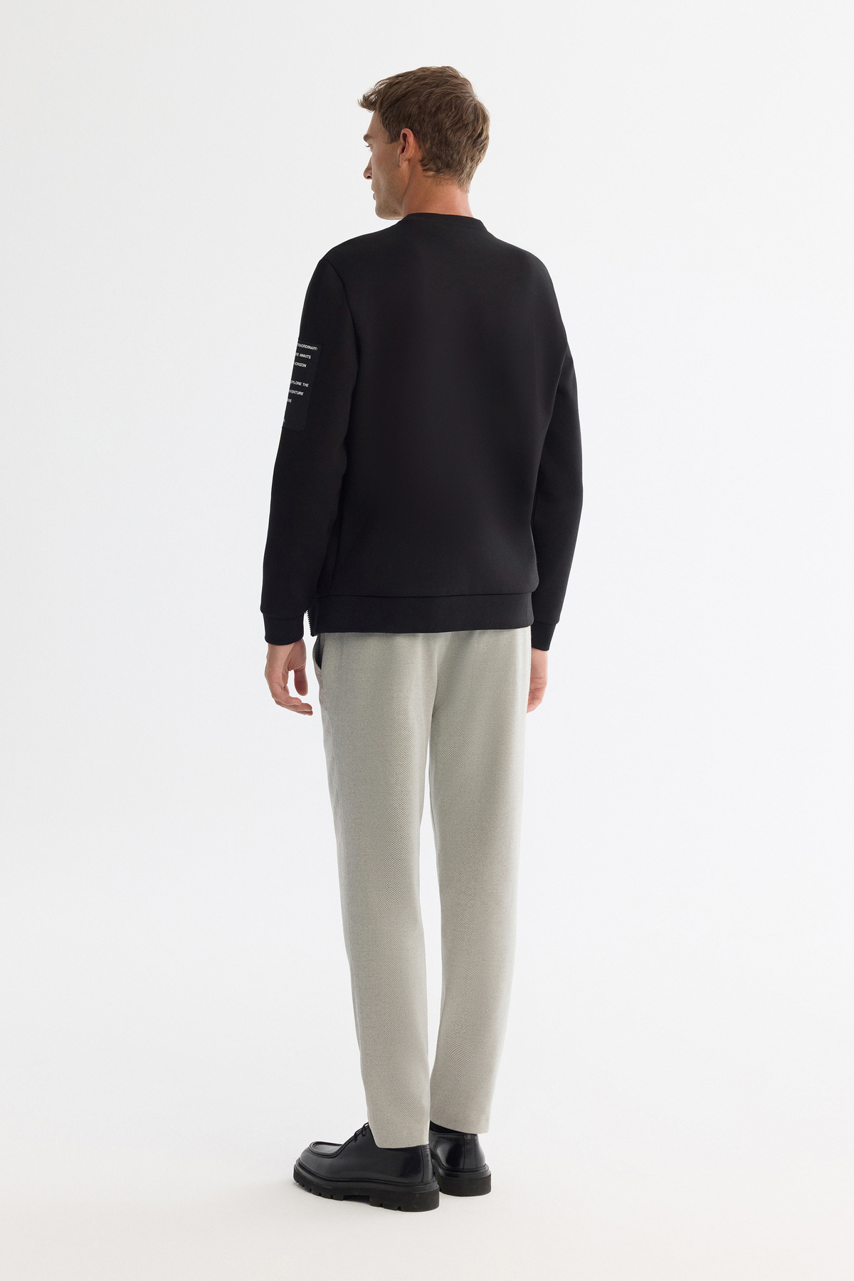 Erkek Siyah Bisiklet Yaka Pamuklu Baskılı Elastan Regular Fit Sweatshirt A42Y1246 — مشکی — تصویر 4 از 5