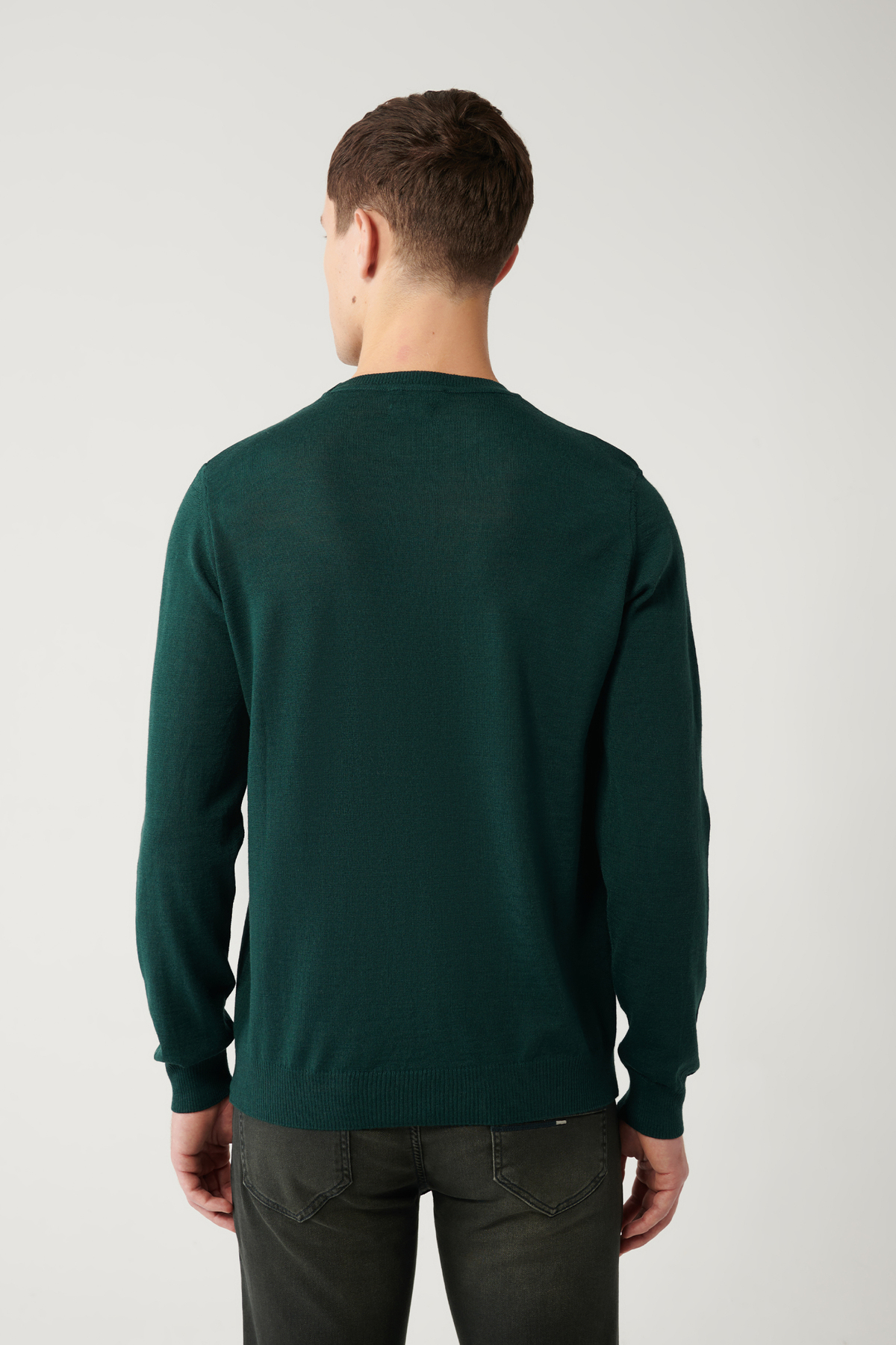 Erkek Yeşil Bisiklet Yaka Yün Karışımlı Triko Regular Fit Kazak B005013 — سبز — تصویر 4 از 5