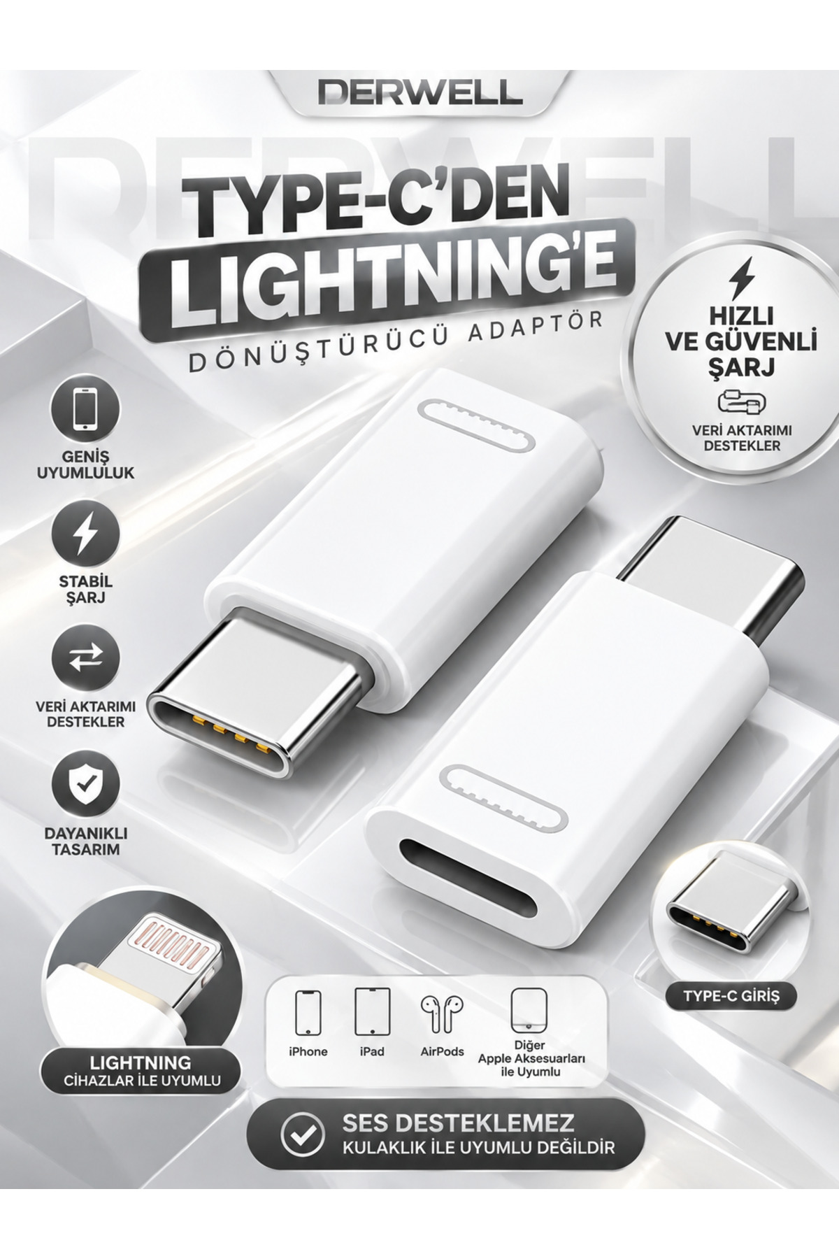 Yeni 2026 Otg Lightning Dişi → USB Type-C Erkek Adaptör – Şarj Dönüştürücü (Data/Kulaklık Desteklemez) Beyaz