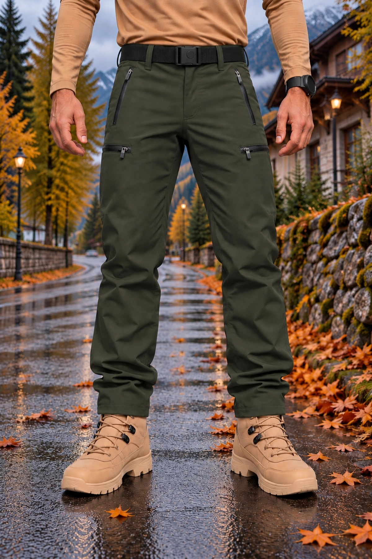 شلوار مردانه Softshell Cargo، آستر پشمی، ضد آب و باد، شلوار ضخیم زمستانی — خاکی TYC4201525FA3D866A494EC00 — تصویر 4 از 6