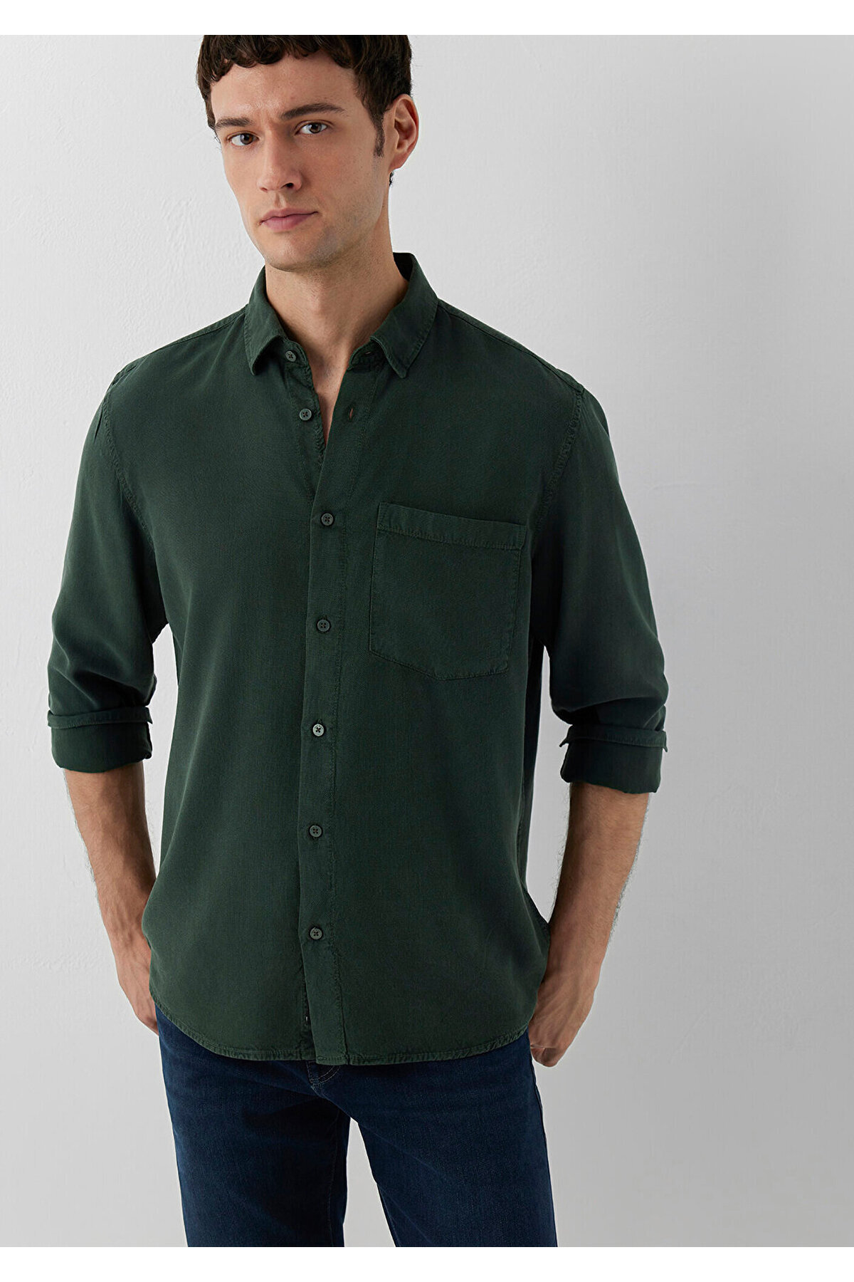 پیراهن سبز لیوسل (Tencel™) سایز معمولی / برش معمولی 0212064-71602 — سبز — تصویر 2 از 8