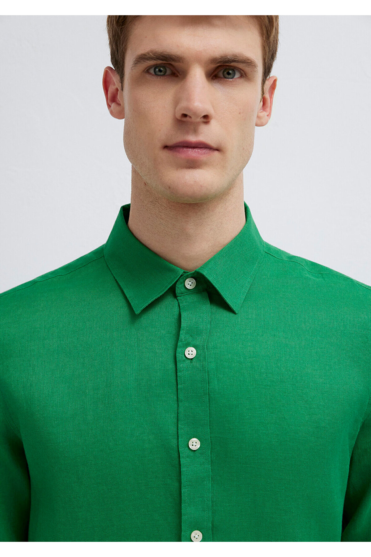 Yeşil Keten Gömlek Slim Fit / Dar Kesim 0211466-71704 — سبز — تصویر 6 از 7