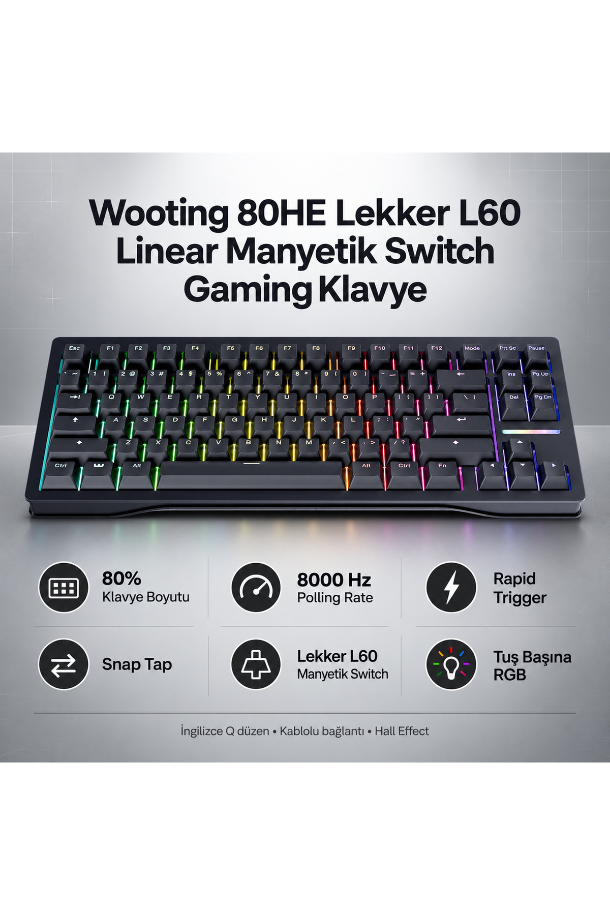 Wooting 80HE Lekker L60 Linear Manyetik Switch Gaming Klavye (WK5