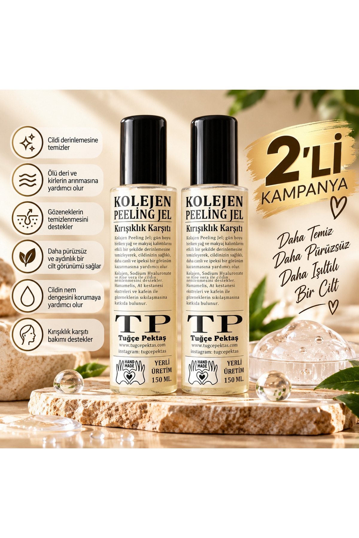 2’li Kolajen Peeling Jel 150 ml – Arındırıcı, Nemlendirici ve Pürüzsüz Görünüm Destekleyici Cilt Bakımı — 444438228