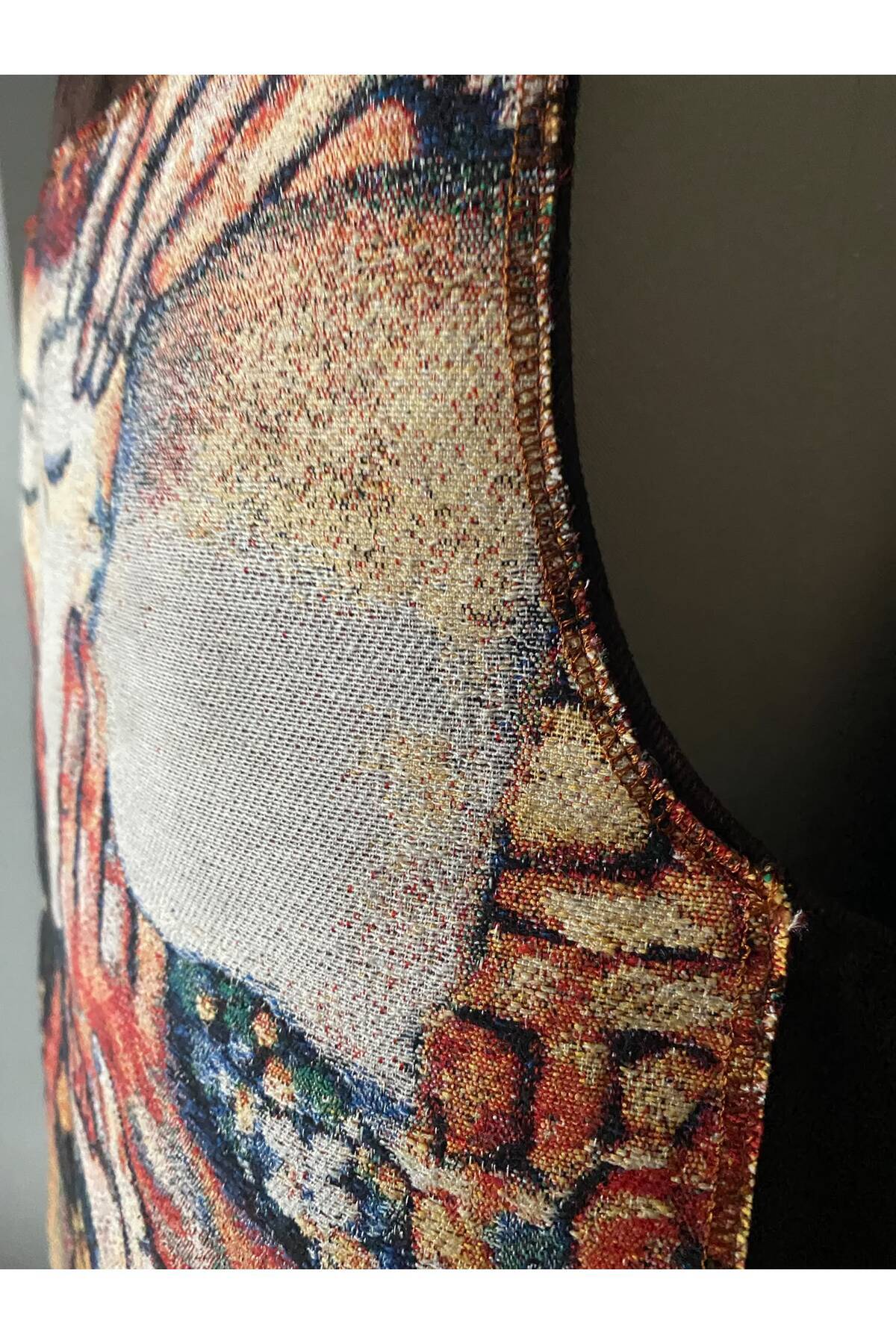 Klimt Öpücük Dokuma Detaylı Kahverengi Denim Yelek · Görünüm 7
