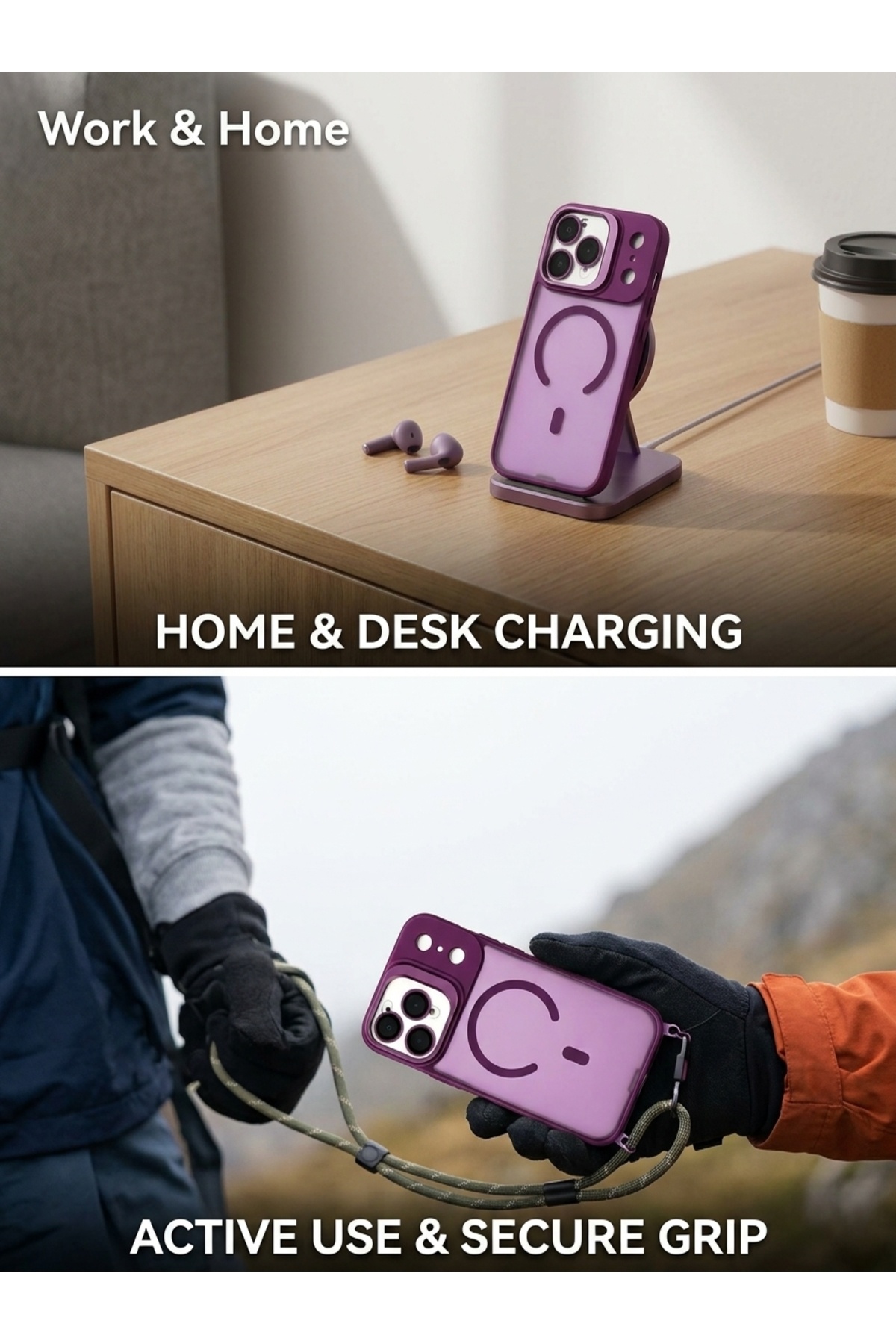 iPhone 18 Pro Uyumlu Kılıf Mat Magsafe Kamera Lens Korumalı Metal Kamera Standlı Transparan Silikon Arka Kapak