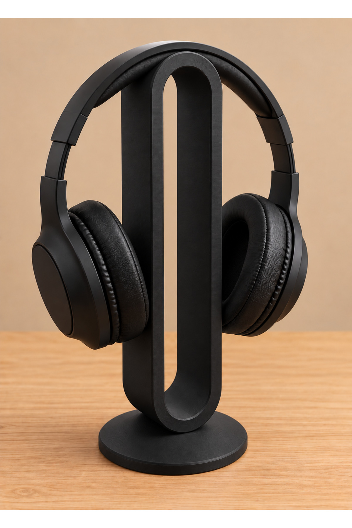Novie Oval Tasarım Kulaklık Standı - Siyah, siyah kulaklık yerleştirilmiş oval formdaki stand.