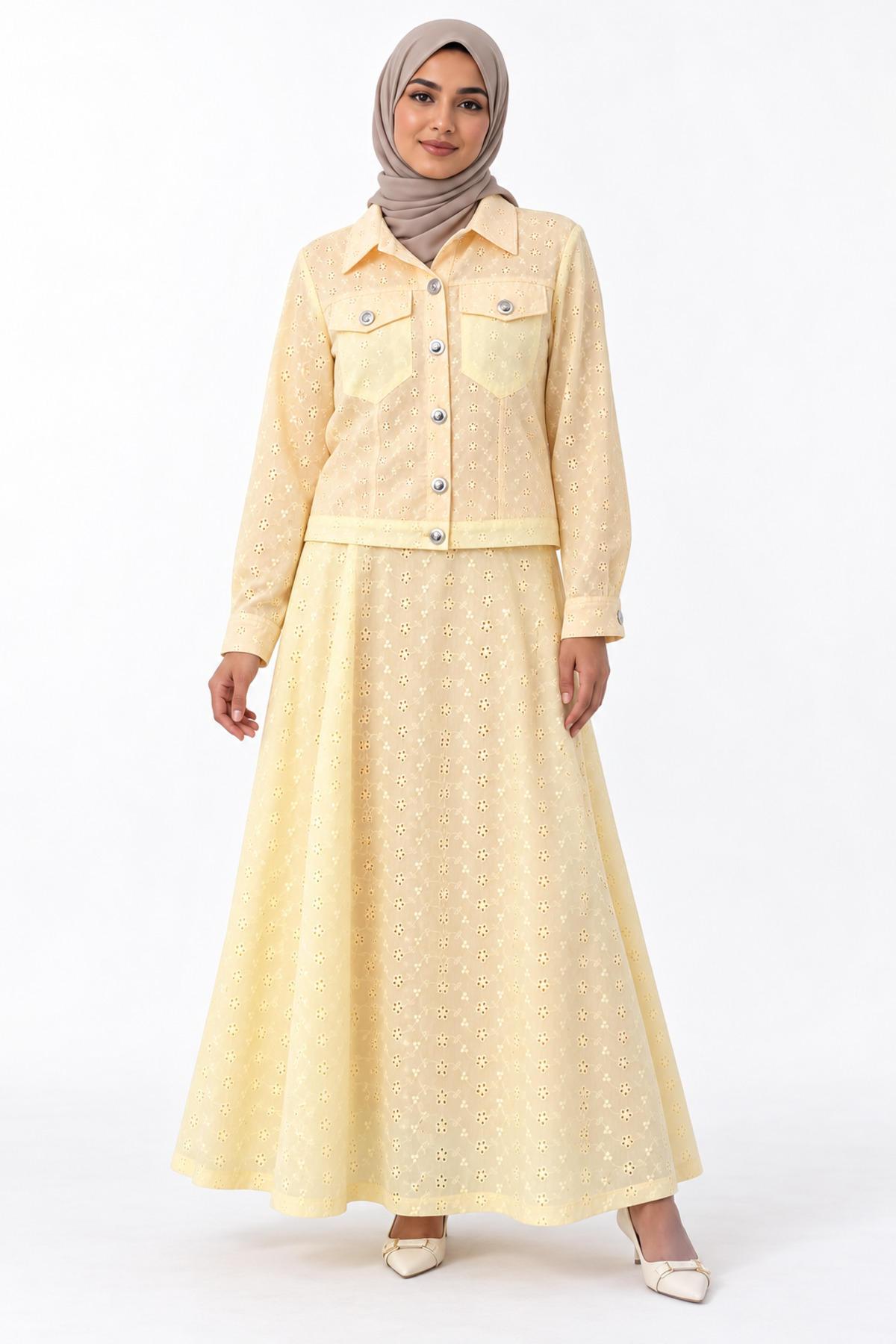 Papatya Desenli Crop Ceket- Etek Takım