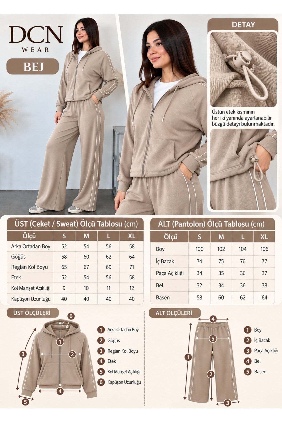 Modal Kumaş Fermuarlı Sweatshirt & Bol Paça Eşofman Takımı 7
