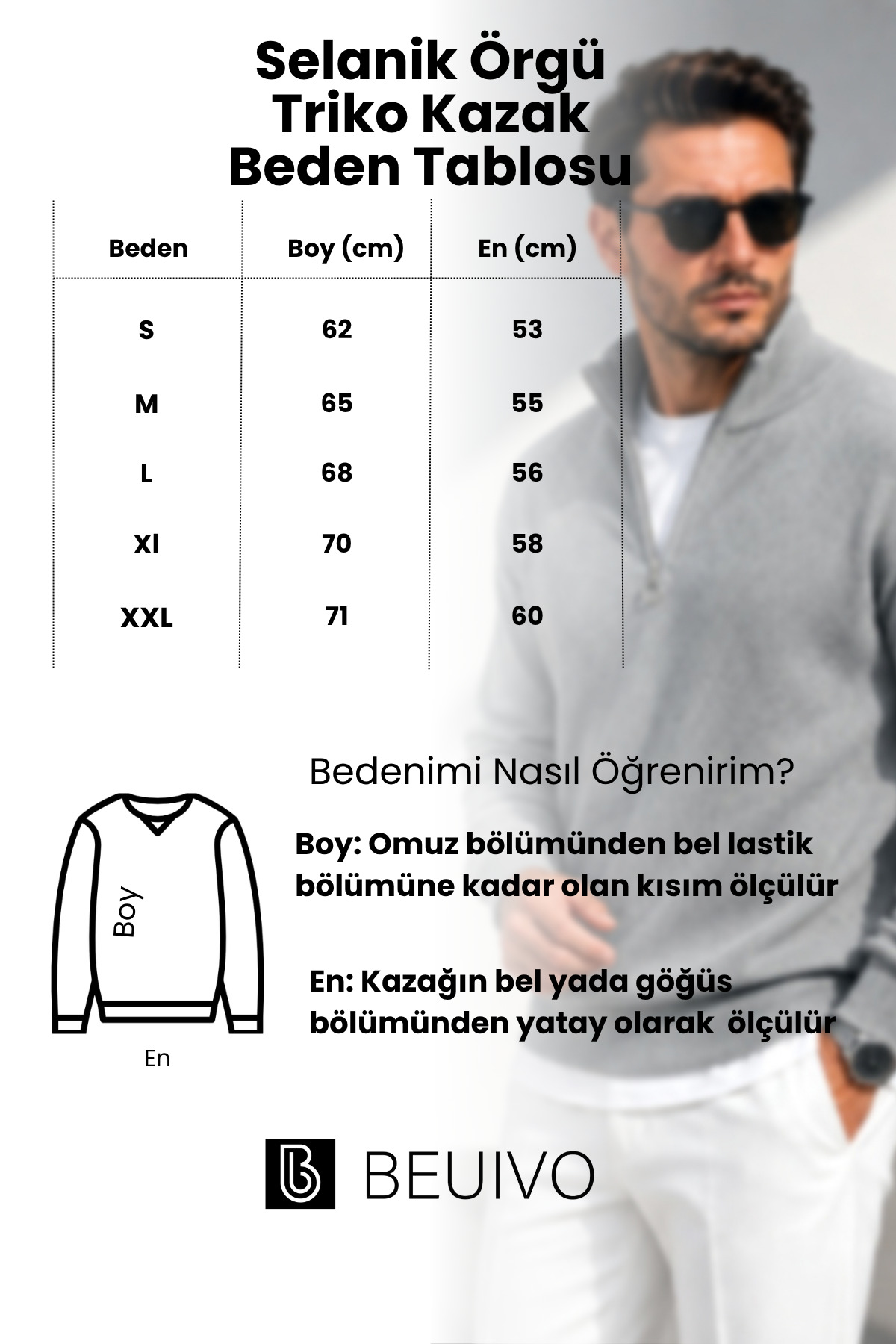 Erkek Gri Oversize Yarım Fermuarlı Dik Yaka Selanik Örme Triko Kazak — خاکستری BV-SWT-ZIPP-ONE — تصویر 7 از 7