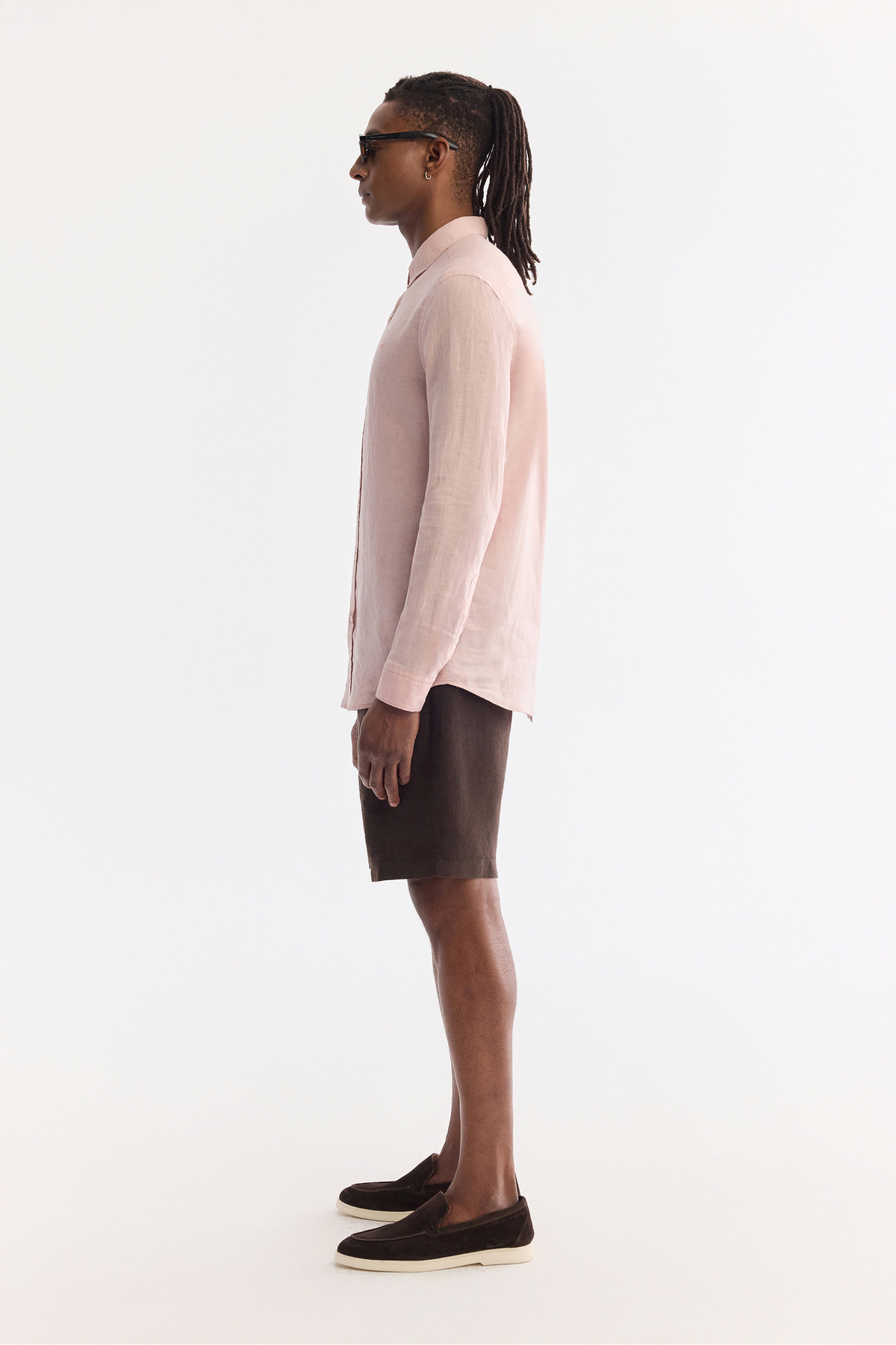Erkek Koyu Pembe Düğmeli Yaka %100 Keten Comfort Fit Gömlek B002191 — صورتی — تصویر 8 از 9