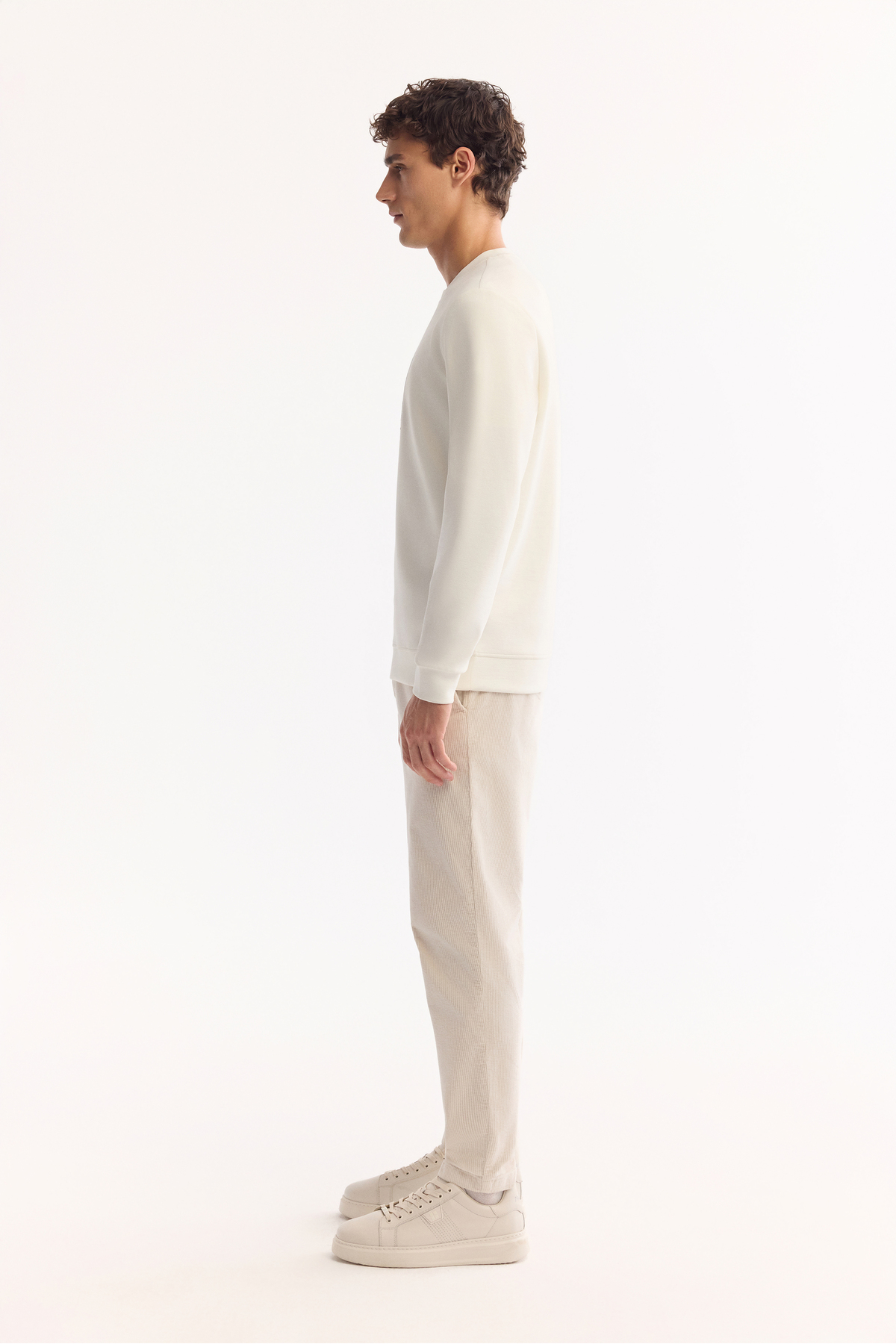 Erkek Ekru Bisiklet Yaka Pamuklu Bi-Stretch Baskılı Regular Fit Sweatshirt A52Y1289 — اکرو — تصویر 3 از 7