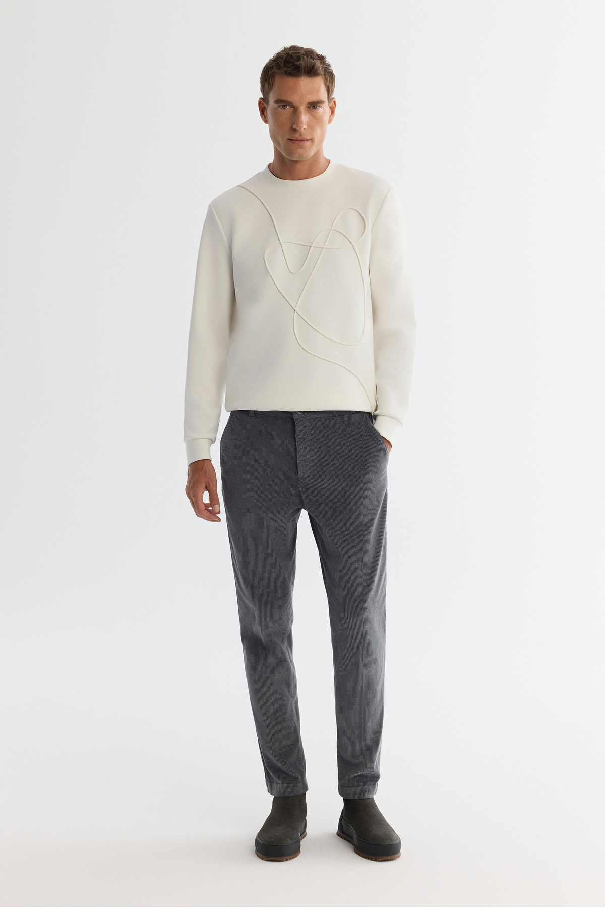 Erkek Petrol Mavi Klasik Bel Kalın Fitilli Kadife Chino Relaxed Fit Pantolon A42Y3017 — آبی — تصویر 2 از 5