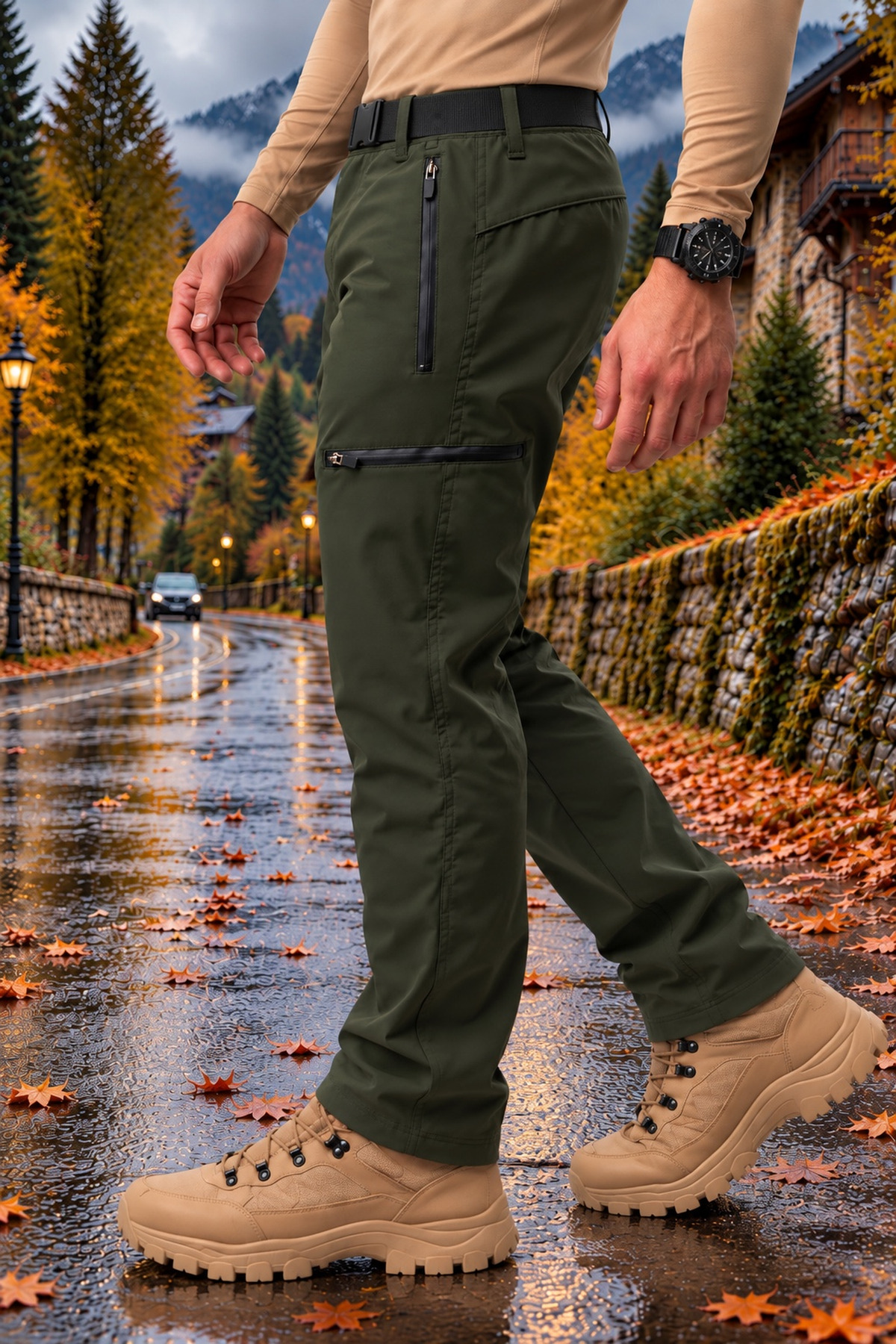شلوار مردانه Softshell Cargo، آستر پشمی، ضد آب و باد، شلوار ضخیم زمستانی — خاکی TYC4201525FA3D866A494EC00 — تصویر 3 از 6
