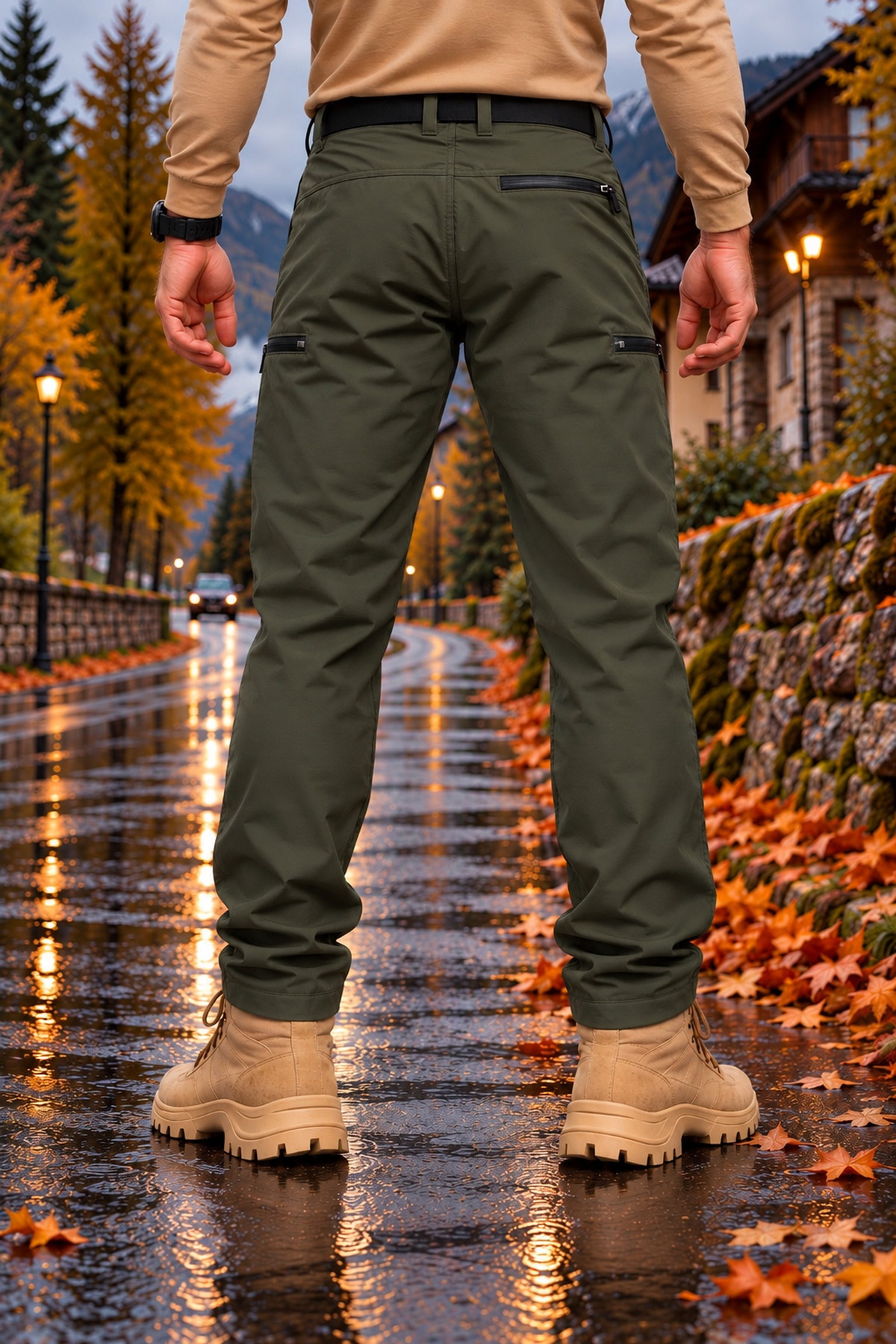 شلوار مردانه Softshell Cargo، آستر پشمی، ضد آب و باد، شلوار ضخیم زمستانی — خاکی TYC4201525FA3D866A494EC00 — تصویر 5 از 6