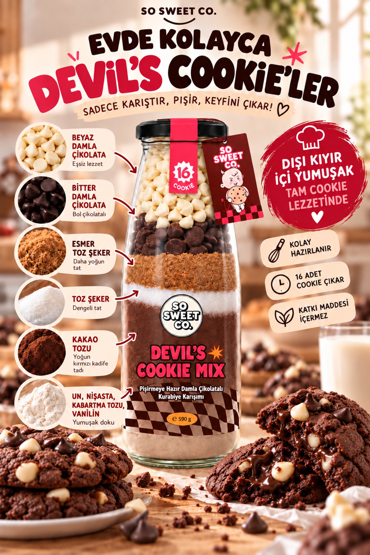 So Sweet Co Devil's Cookie Mix - Cam Şişede Kurabiye Harcı - Fiyatı