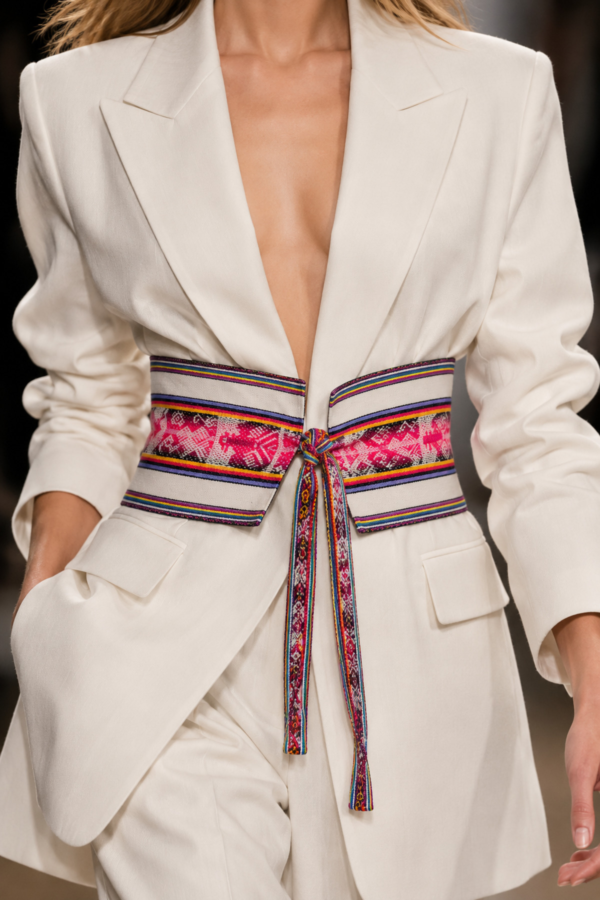 Llicla Reversible Denim Belt, Llama Weave — Ecru