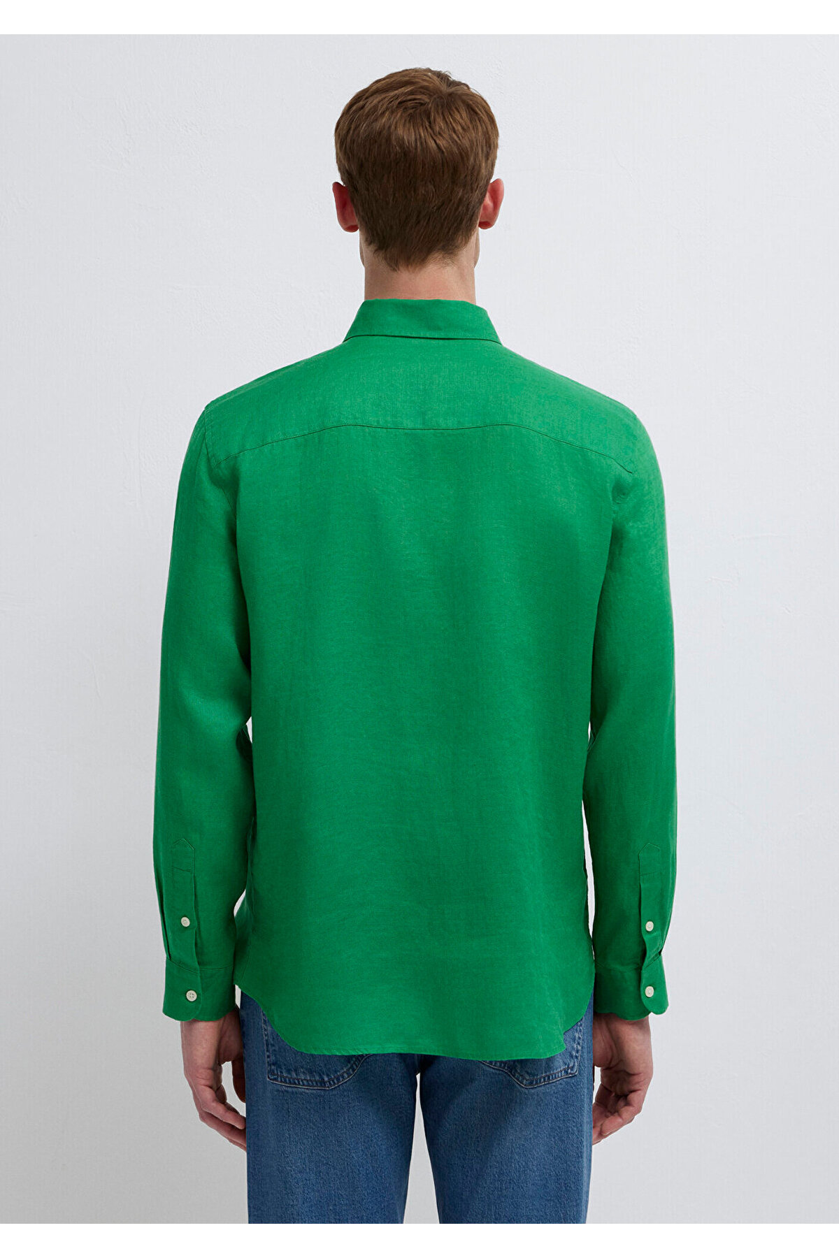 Yeşil Keten Gömlek Slim Fit / Dar Kesim 0211466-71704 — سبز — تصویر 5 از 7