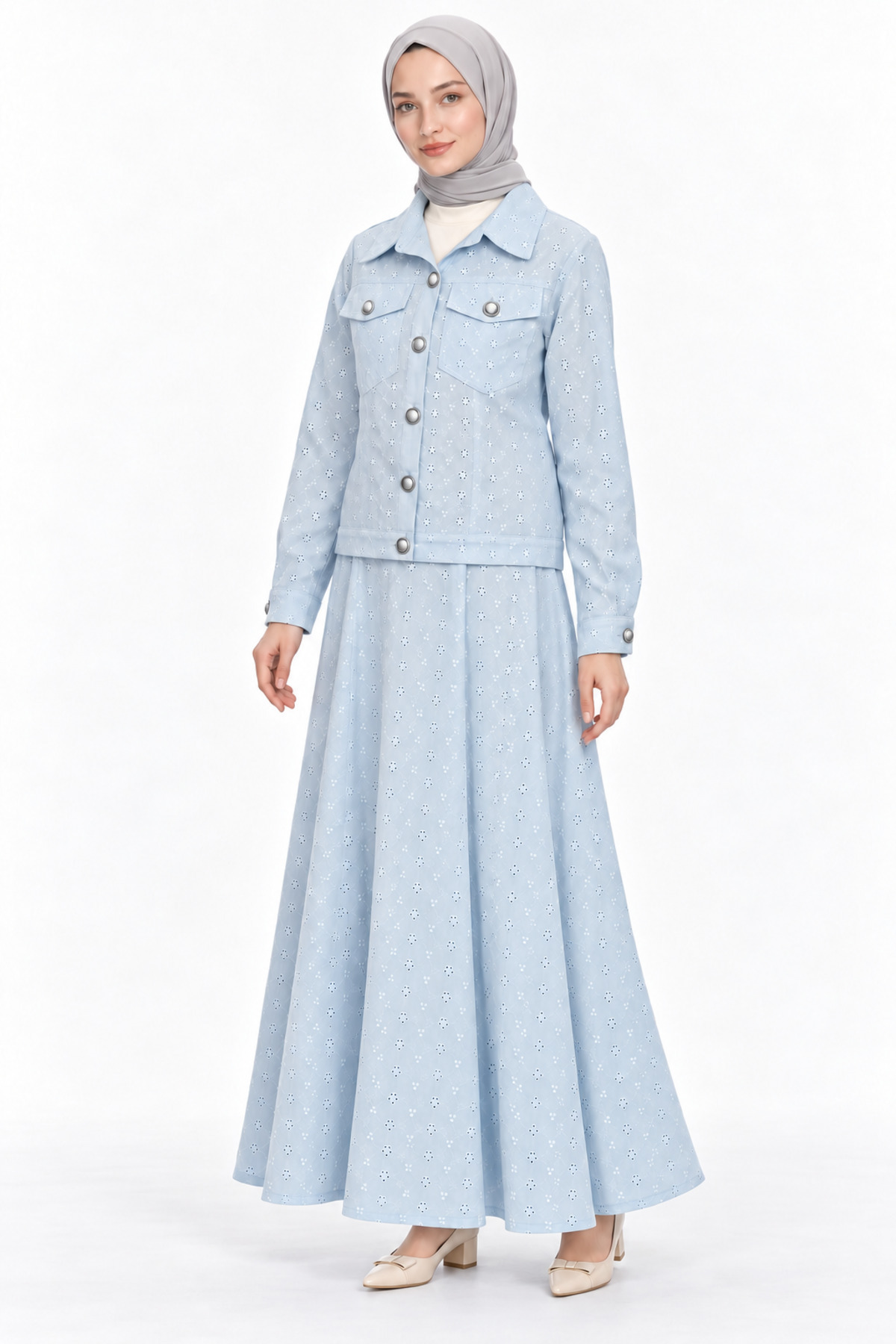 Papatya Desenli Crop Ceket- Etek Takım
