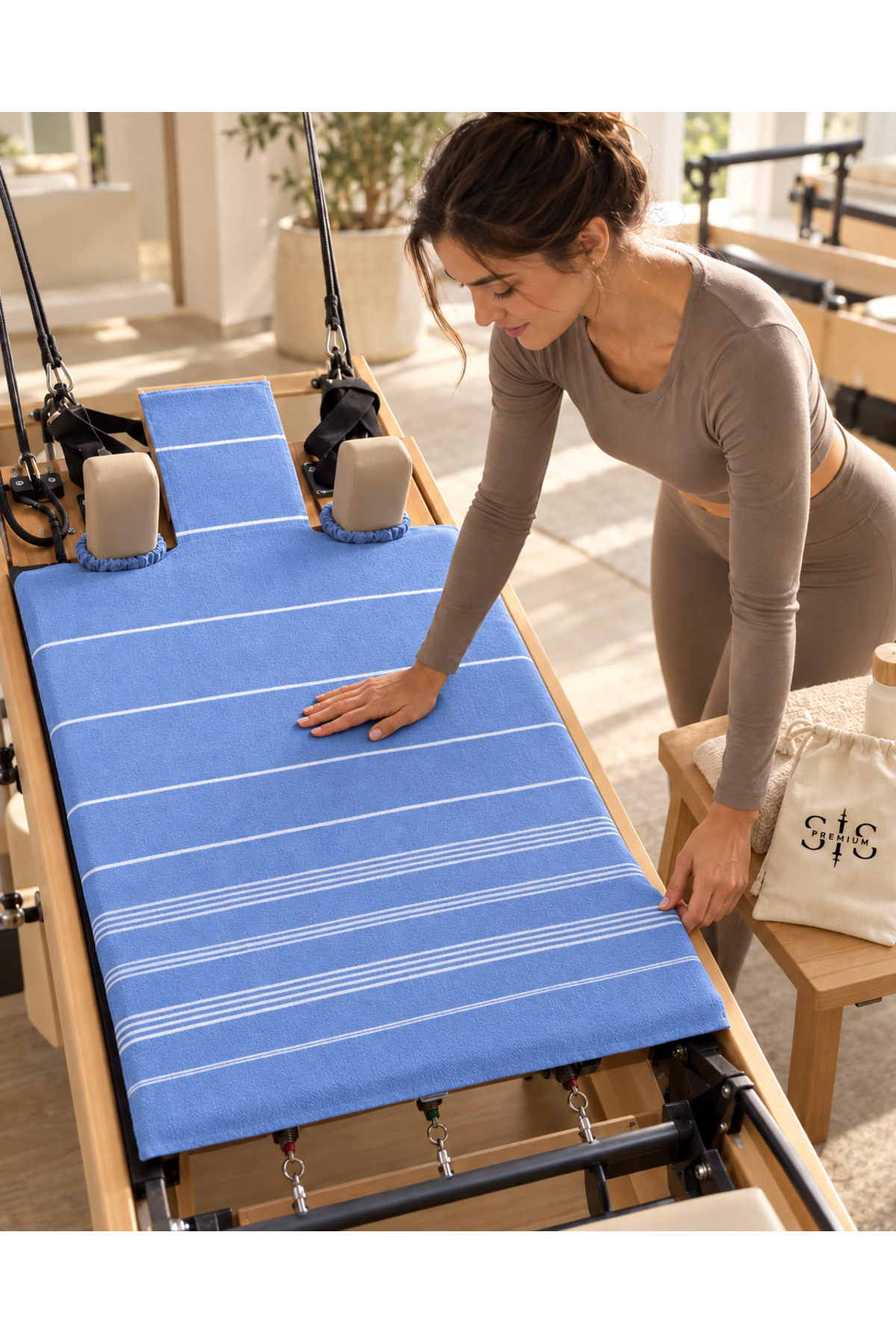 Cotton Reformer Pilates Towel with Elastic Loops · View 7
