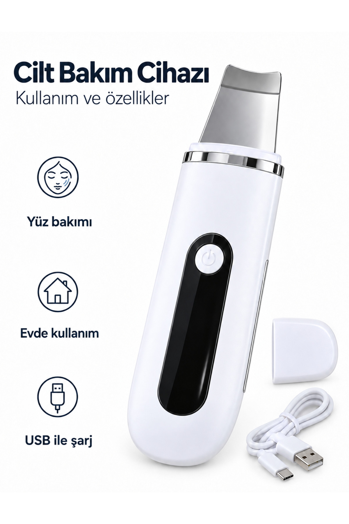 YENİ USB Şarjlı Metal Spatula Uçlu Beyaz Yüz ve Cilt Bakım Cihazı TREND — Ahb13-1 — تصویر 4 از 4