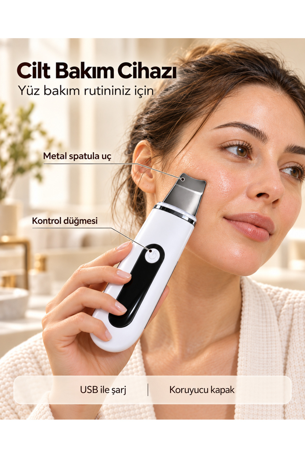 Laraheiser YENİ Yüz Bakım Rutini İçin Metal Uçlu USB Şarjlı Beyaz Cilt Bakım Cihazı TREND — Ahb13-4