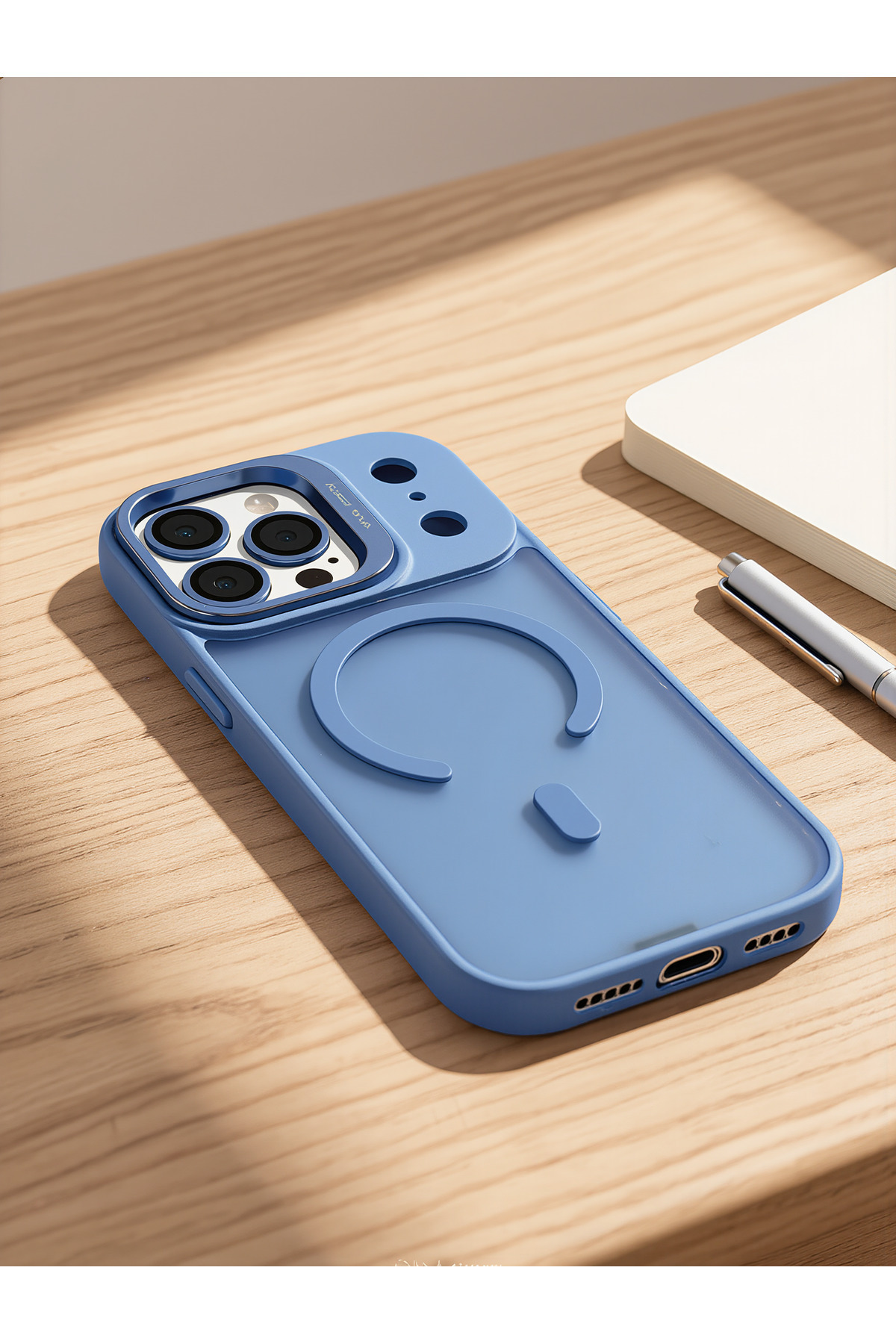 iPhone 18 Pro Uyumlu Kılıf Mat Magsafe Kamera Lens Korumalı Metal Kamera Standlı Transparan Silikon Arka Kapak