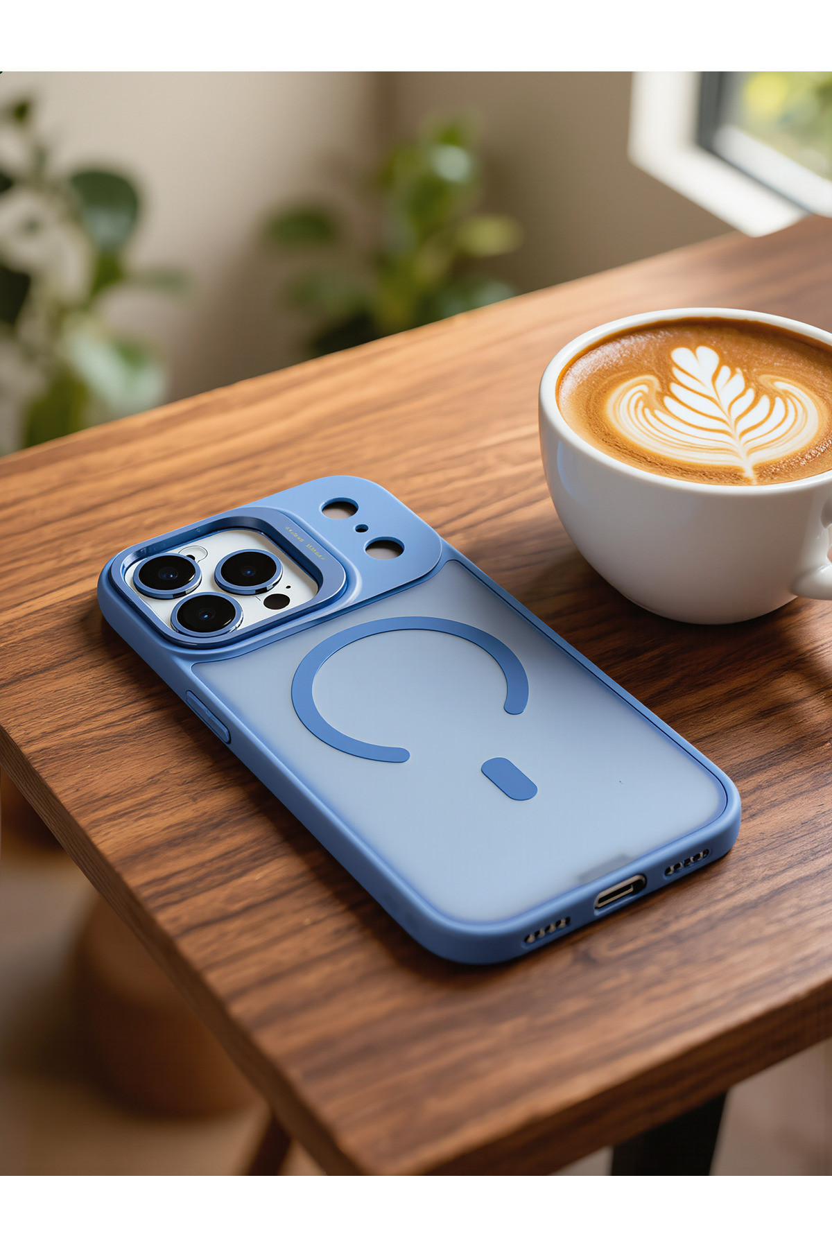 iPhone 18 Pro Max Uyumlu Kılıf Mat Magsafe Kamera Lens Korumalı Metal Kamera Standlı Transparan Silikon Arka Kapak
