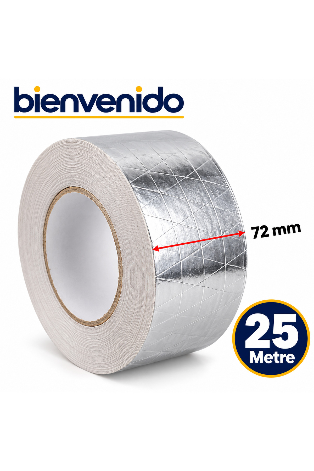 Yapışkanlı Fiberglas Lif Takviyeli Alüminyum Folyo Bant 72 mm x 25 Metre Yalıtım Bandı