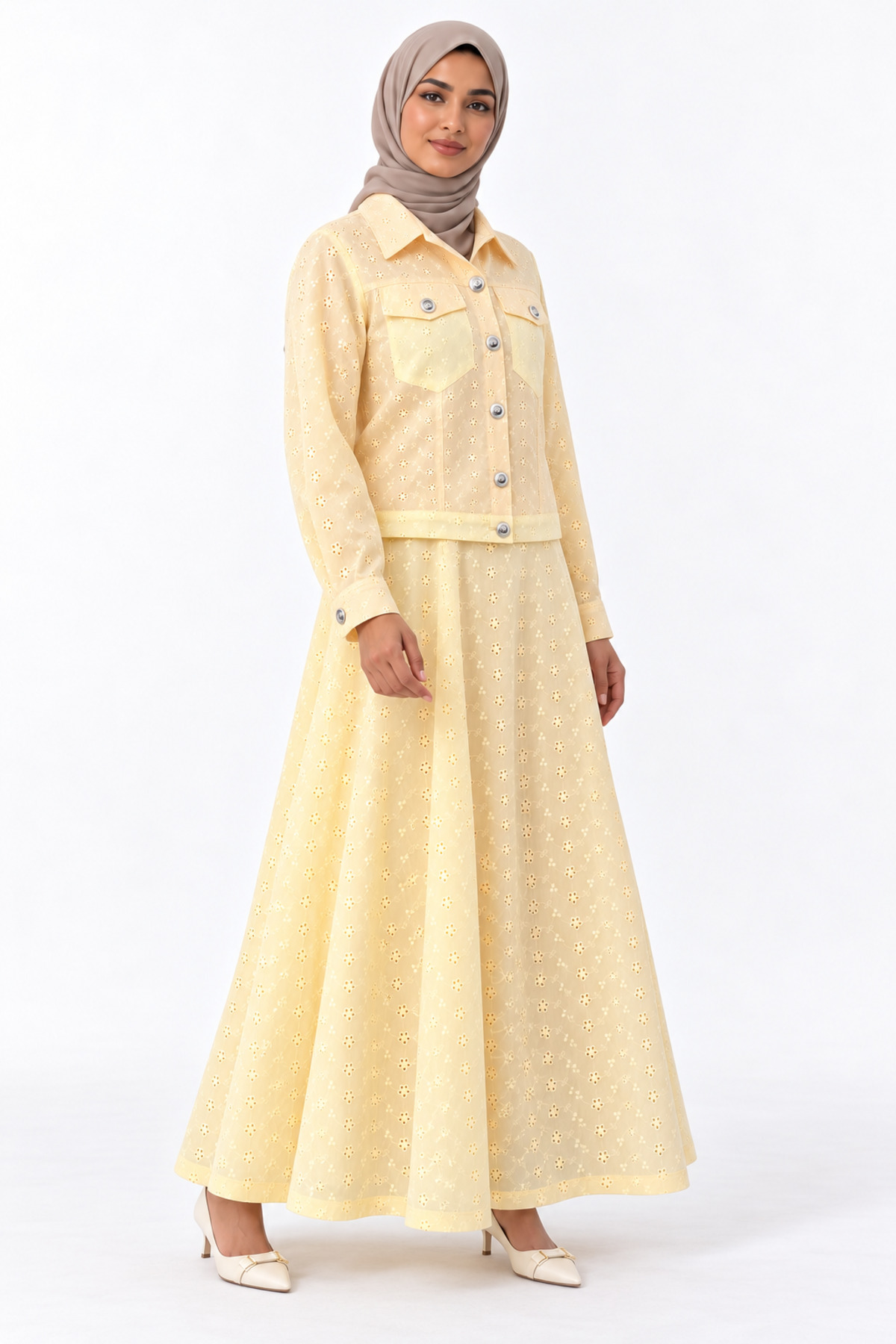 Papatya Desenli Crop Ceket- Etek Takım