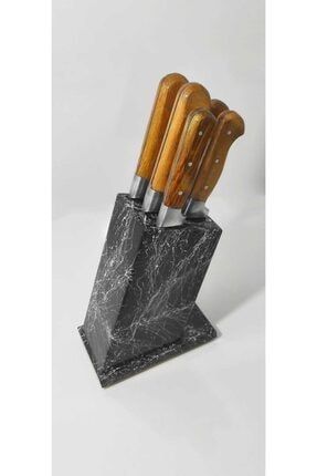 Siyah Mermer Desenlı Standlı Mutfak Bıçağı 5'li Set Bh Sdf-387 SLT387