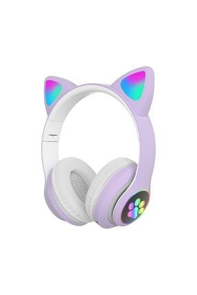 Bass A Kalite Kedi Kulağı Detaylı Bluetooth Kablosuz Rengarenk Işıklı Mor Oyuncu Kulaklık dsghe0coocme