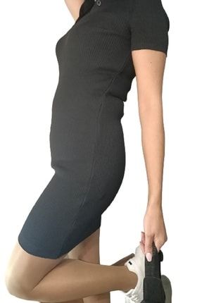 Kadın Polo Yaka Triko Örme Mini Elbise 006869